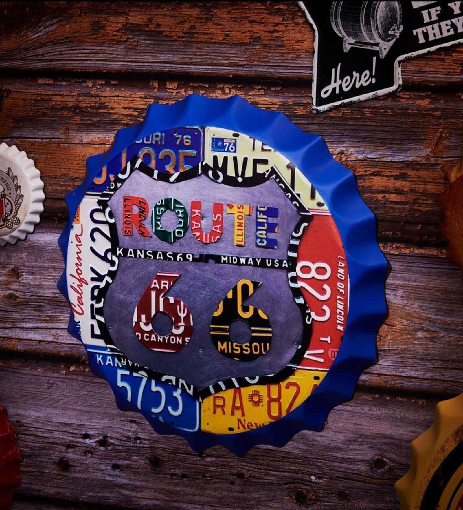 Blue Metal Route 66 Number Plate Design Wall Decor