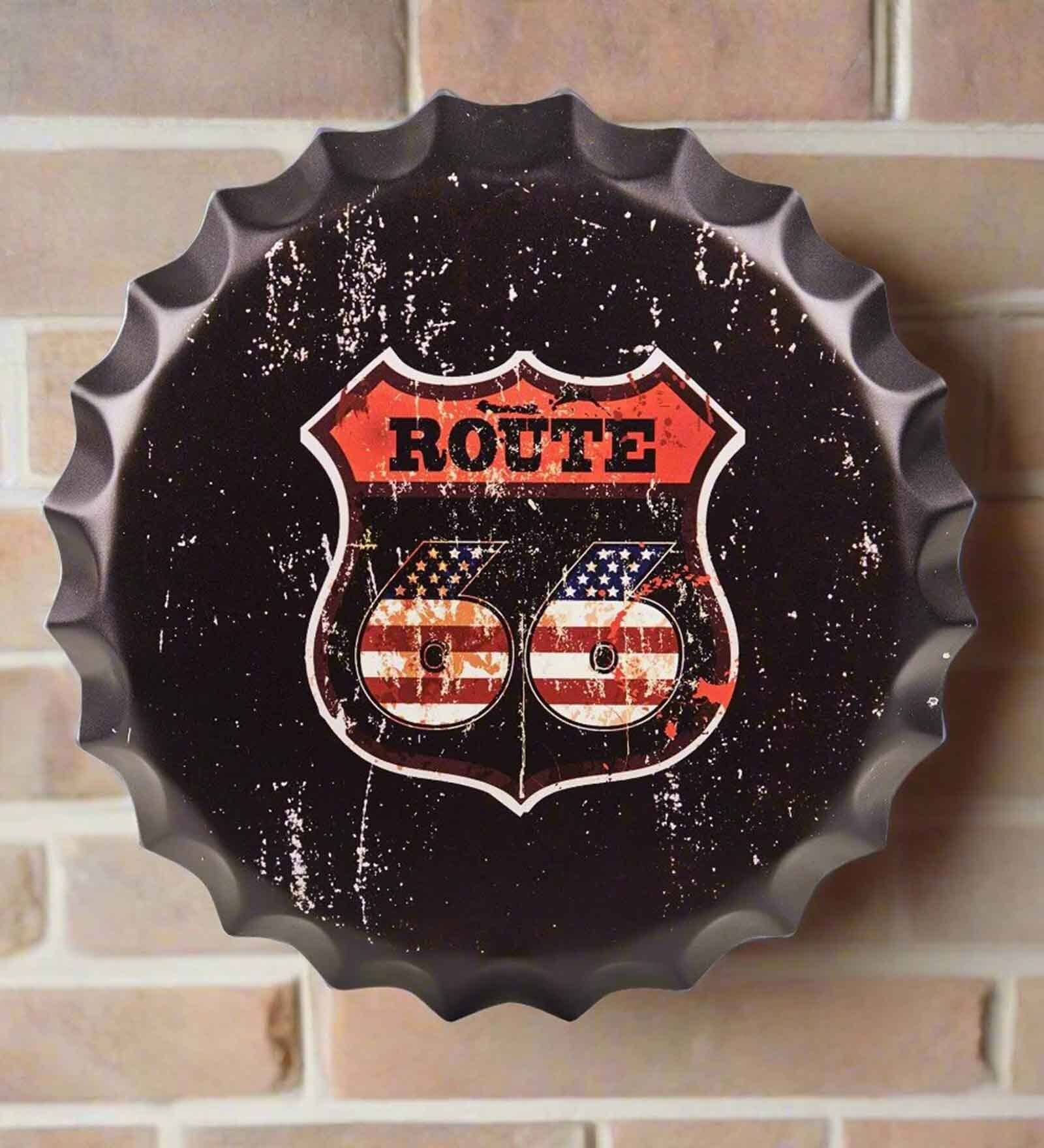 Multicolor Metal Route66 Red Wall Decor