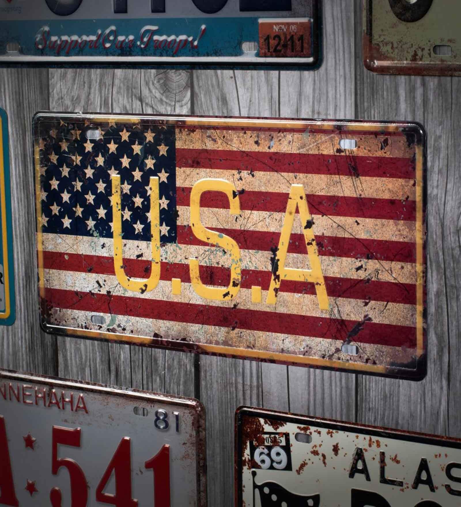 Multicolor Metal Usa Retro Flag