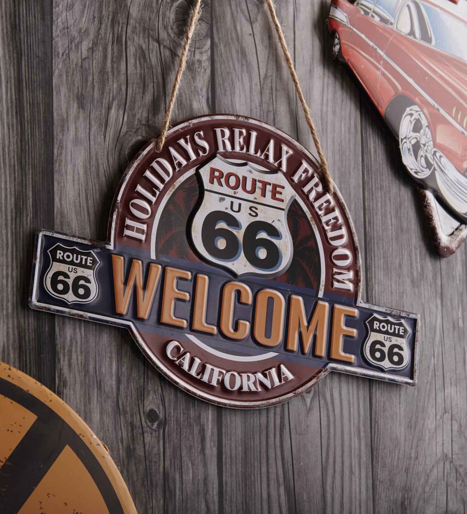 Multicolor Metal Welcome Route 66 Wall Hanging