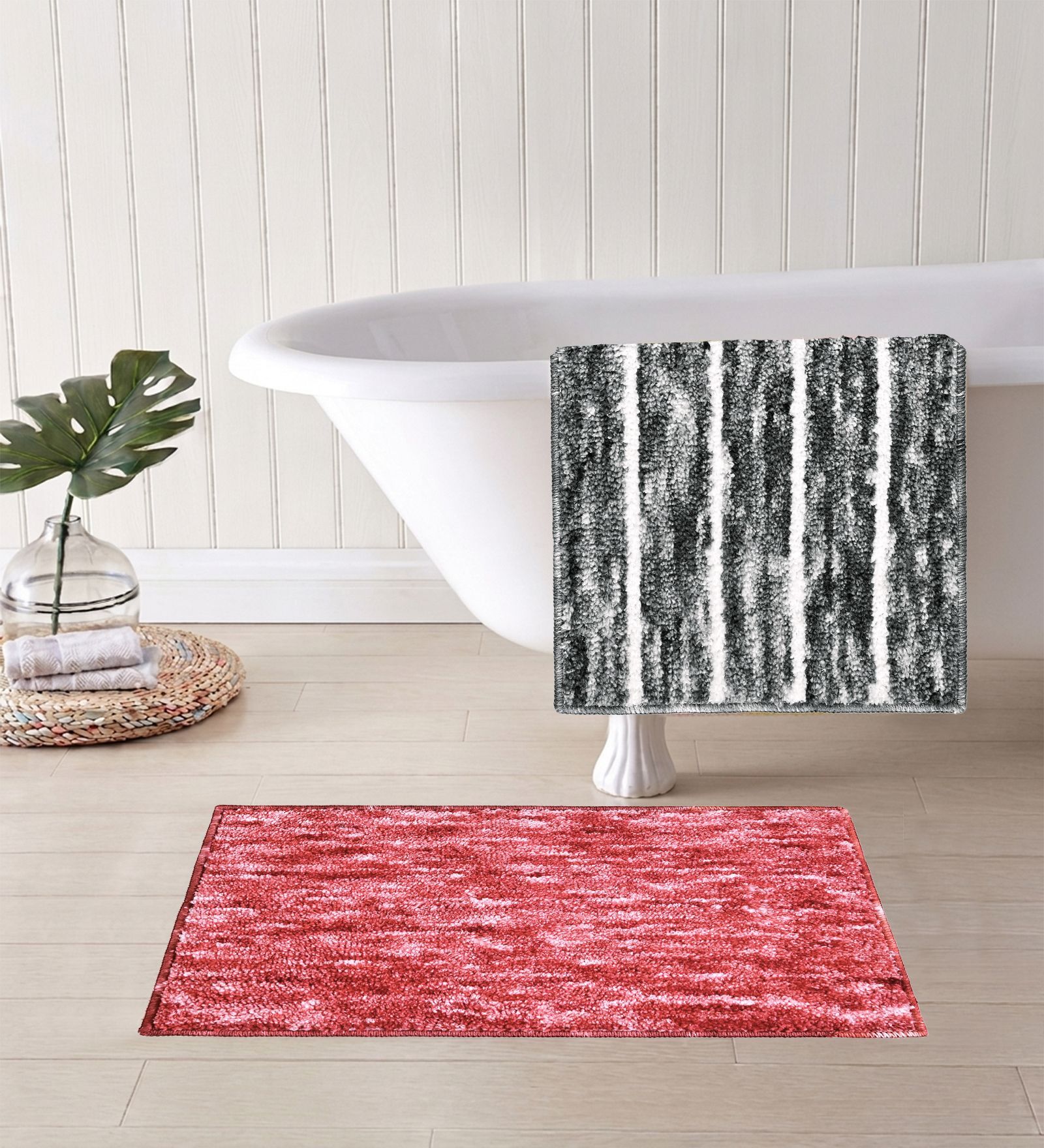 Multicolor Microfiber 15X23 Inches Anti-Skid Bath Mat Set Of 2