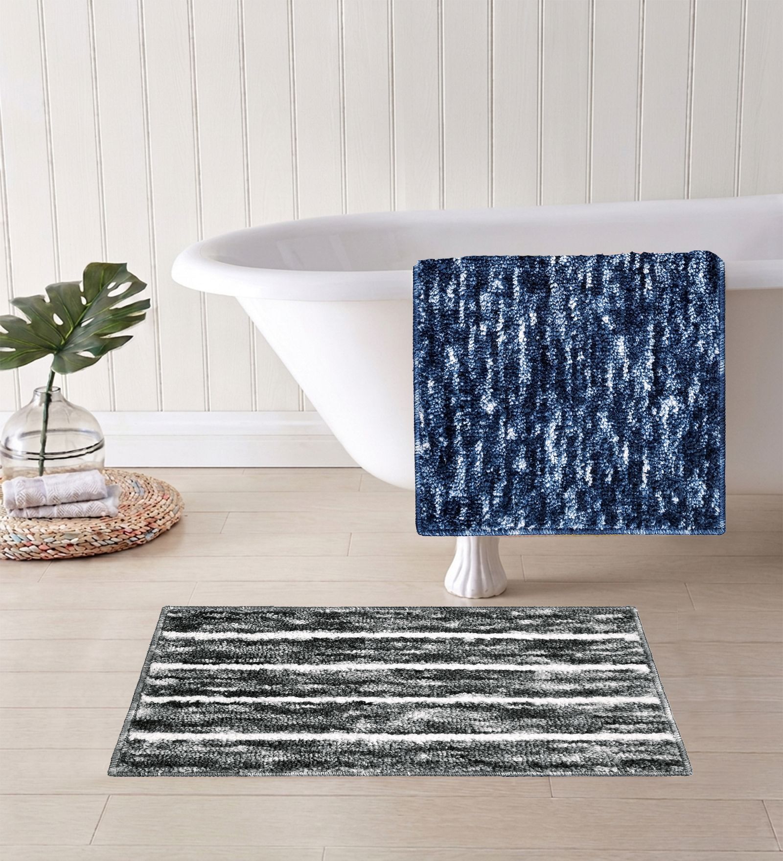 Multicolor Microfiber 15X23 Inches Anti-Skid Bath Mat Set Of 2