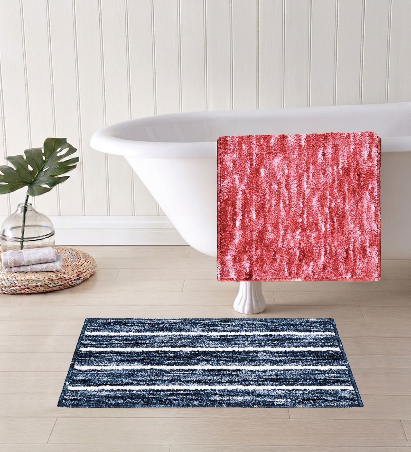 Multicolor Microfiber 15X23 Inches Anti-Skid Bath Mat Set Of 2