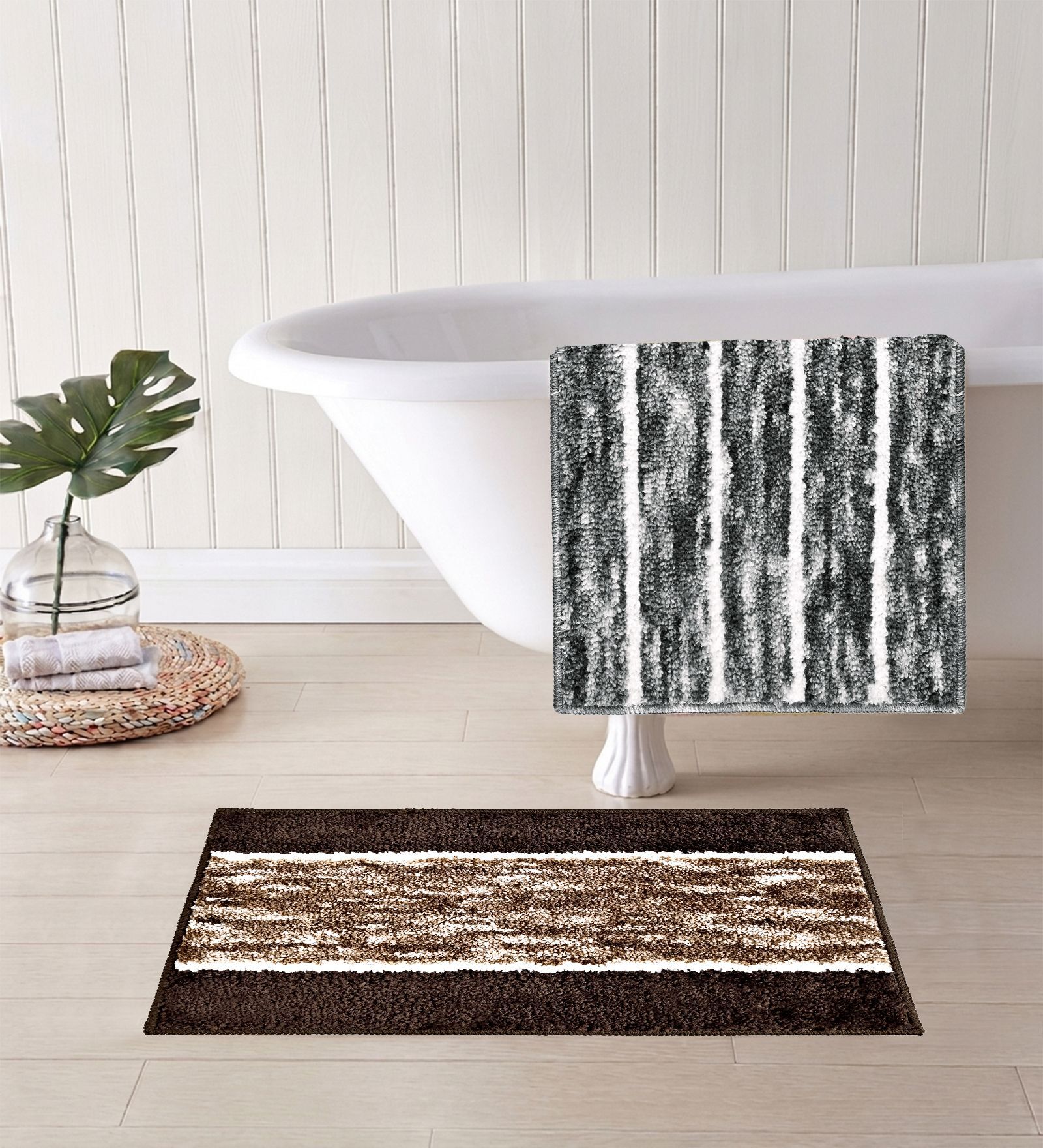 Multicolor Microfiber 15X23 Inches Anti-Skid Bath Mat Set Of 2