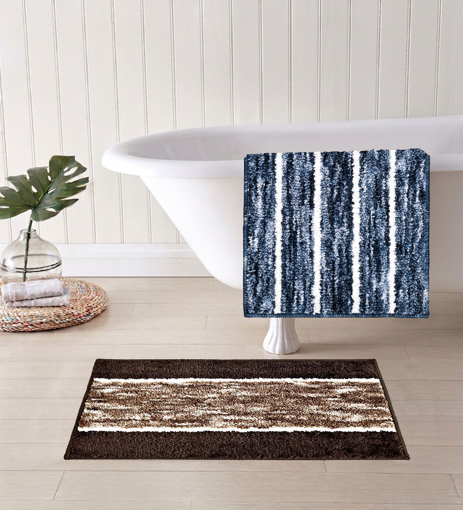 Multicolor Microfiber 15X23 Inches Anti-Skid Bath Mat Set Of 2