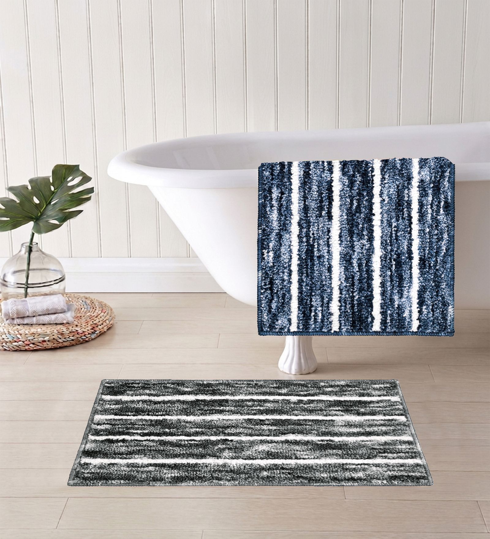 Multicolor Microfiber 15X23 Inches Anti-Skid Bath Mat Set Of 2
