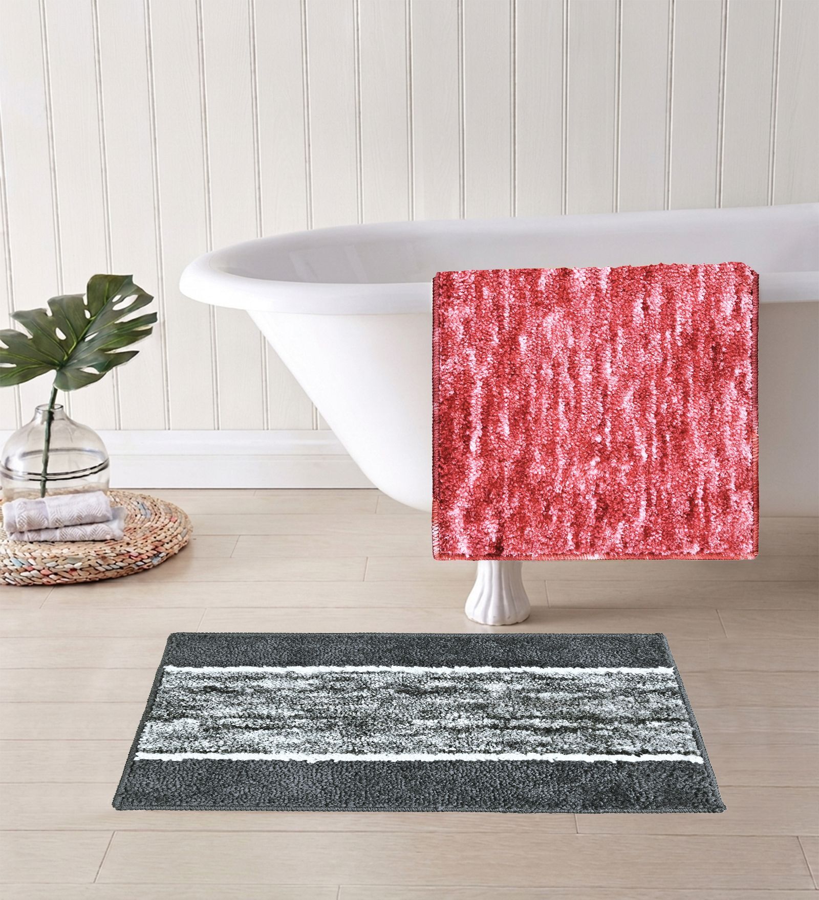 Multicolor Microfiber 15X23 Inches Anti-Skid Bath Mat Set Of 2