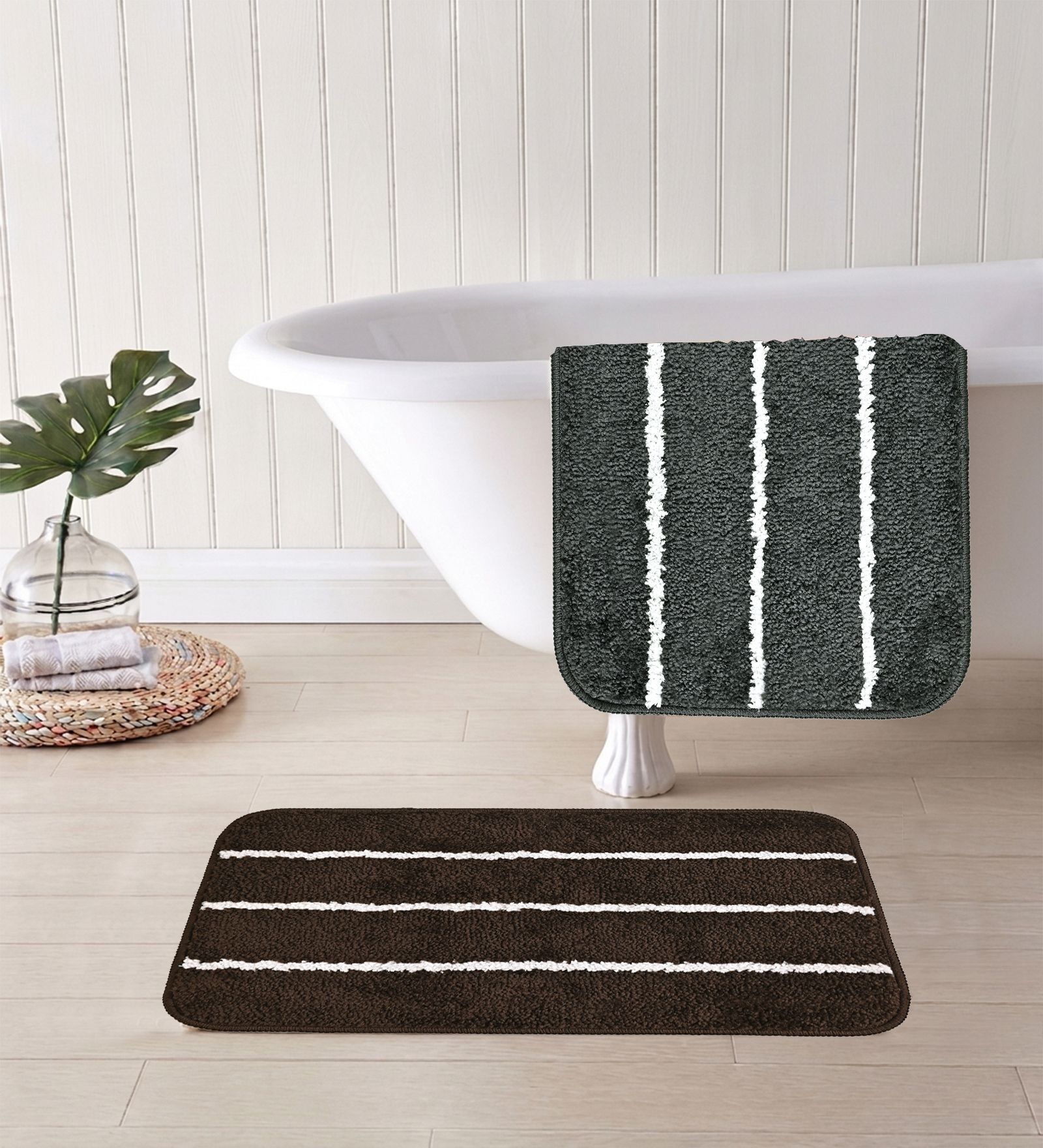 Multicolor Microfiber 15X23 Inches Anti-Skid Bath Mat Set Of 2