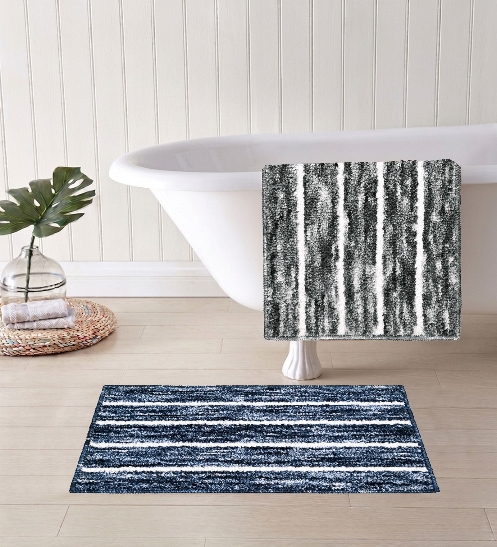Multicolor Microfiber 15X23 Inches Anti-Skid Bath Mat Set Of 2