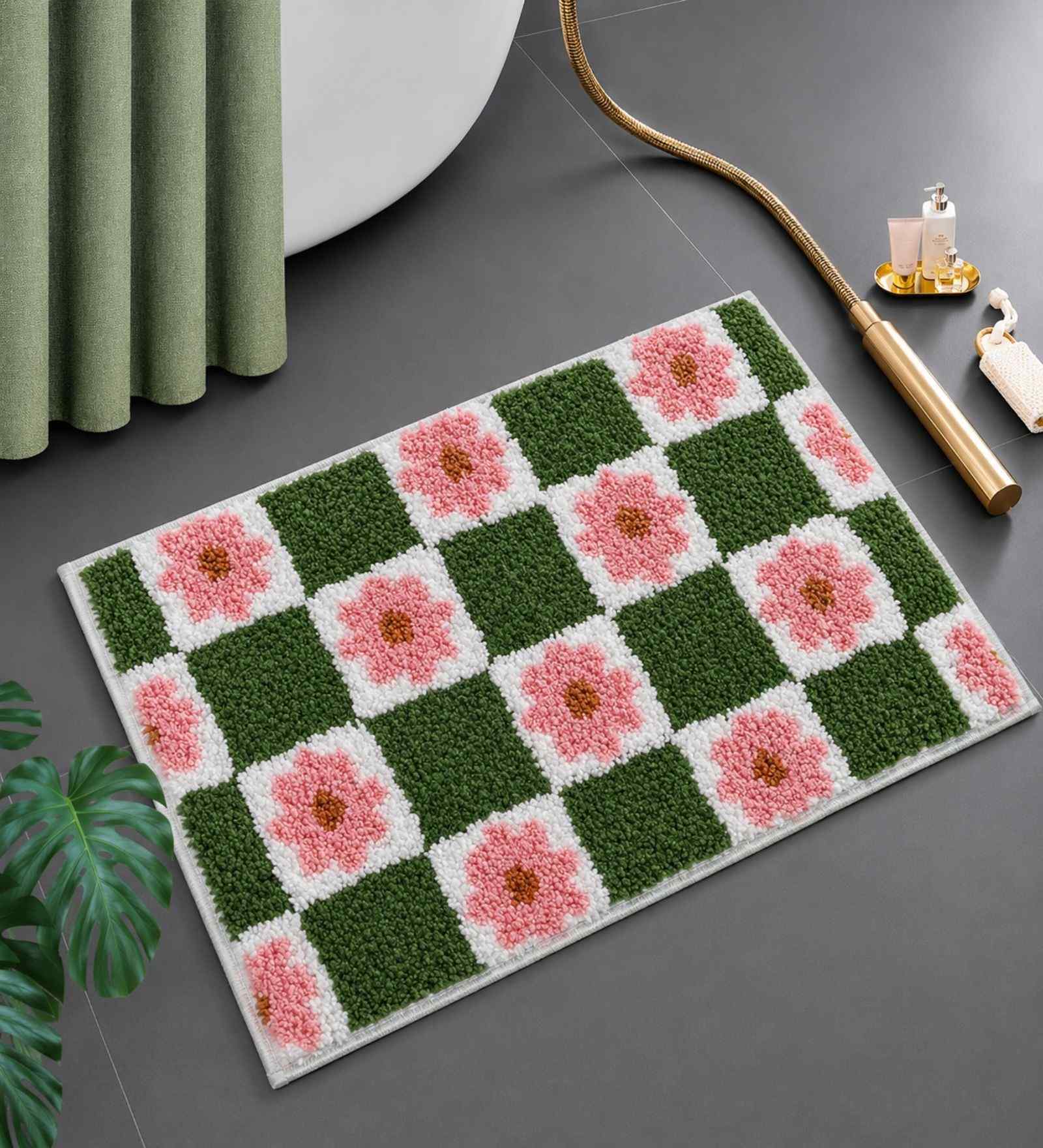 Multicolor Floral Microfibre 24X16 Inches Anti-Skid Bath Mat