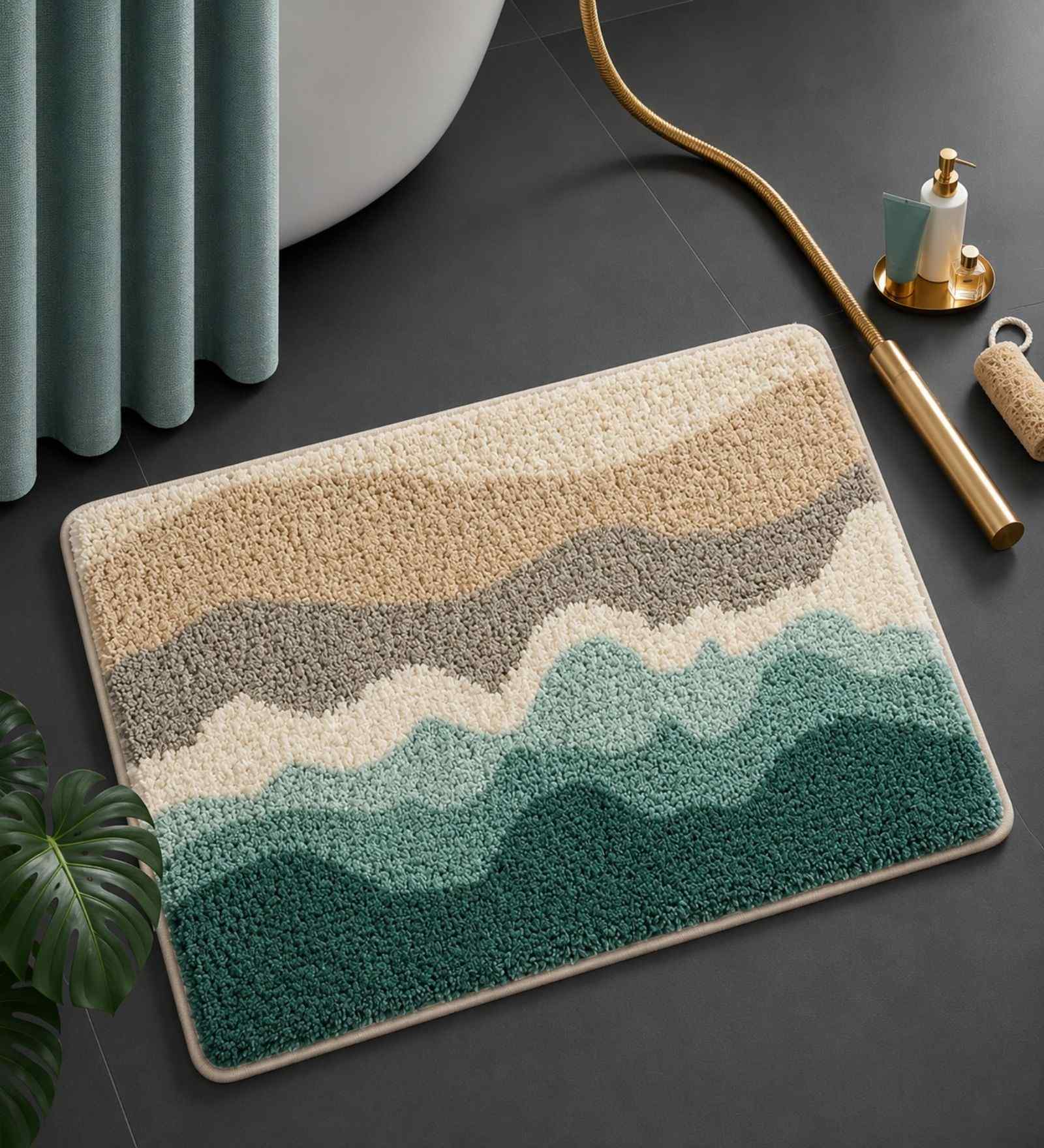 Multicolor Abstract Microfibre 24X16 Inches Anti-Skid Bath Mat