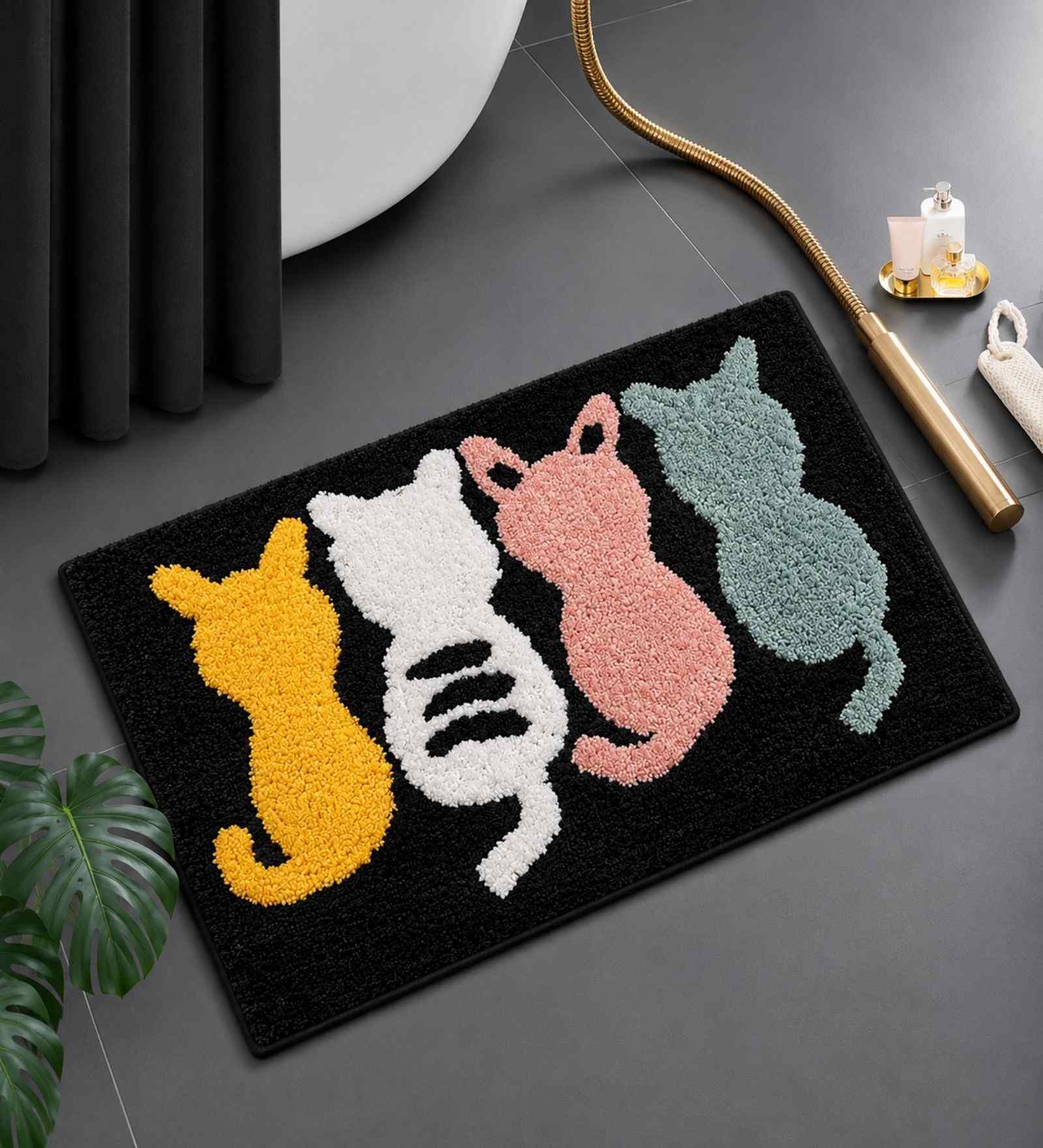 Multicolor Cats Microfibre 24X16 Inches Anti-Skid Bath Mat
