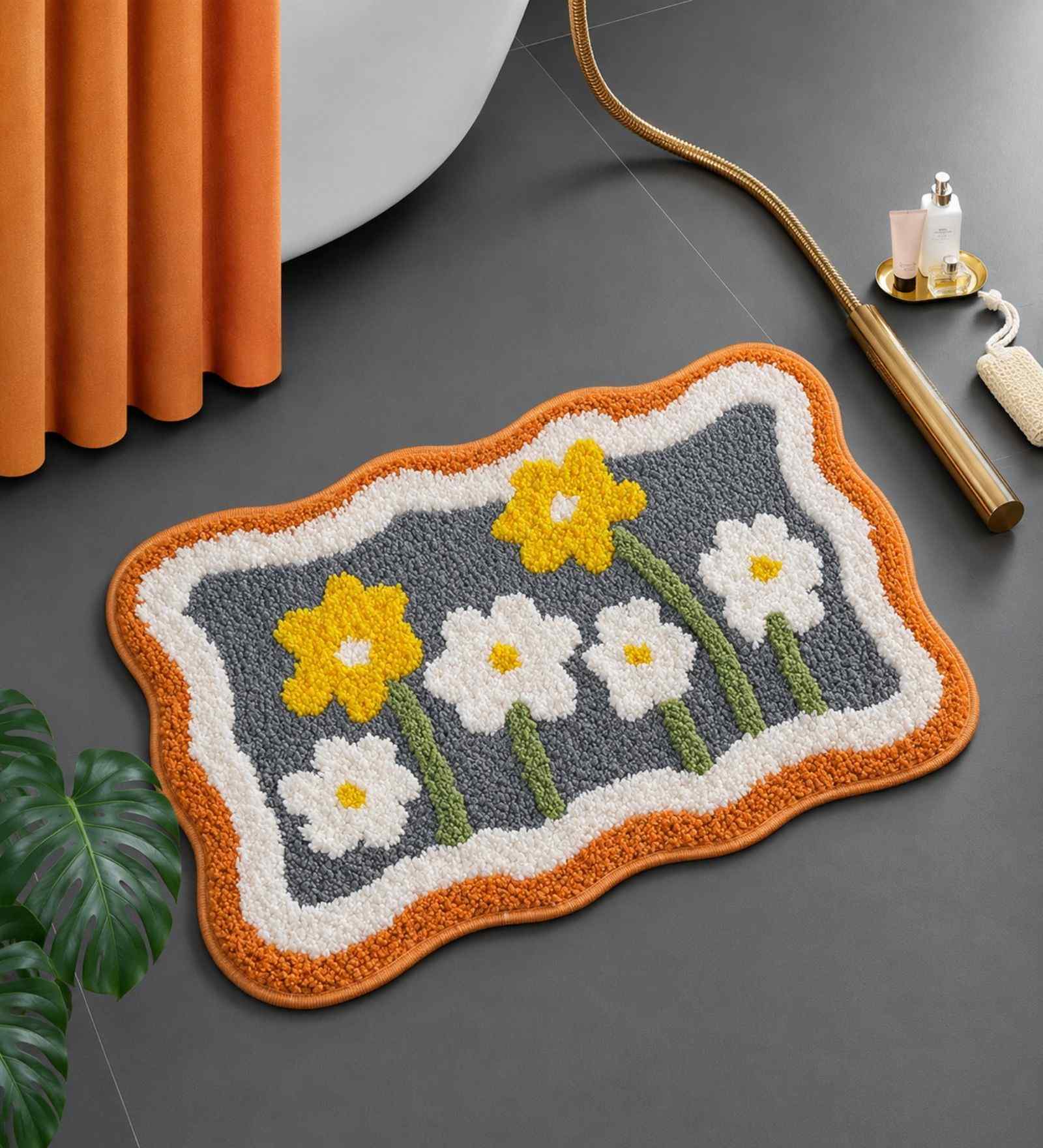 Multicolor Floral Microfibre 24X16 Inches Anti-Skid Bath Mat