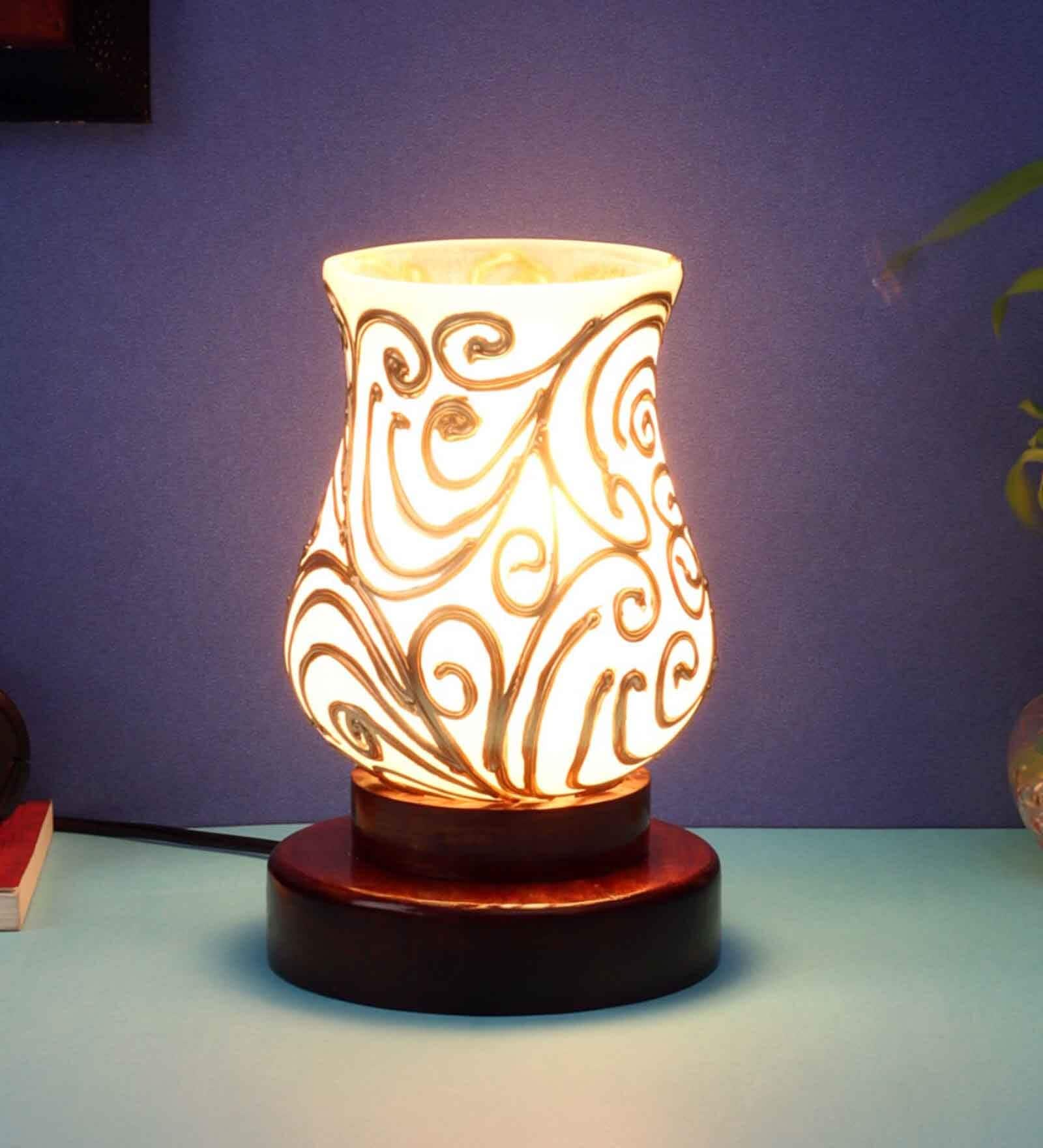 Multicolor Mosaic glass Table lamp with wood Base