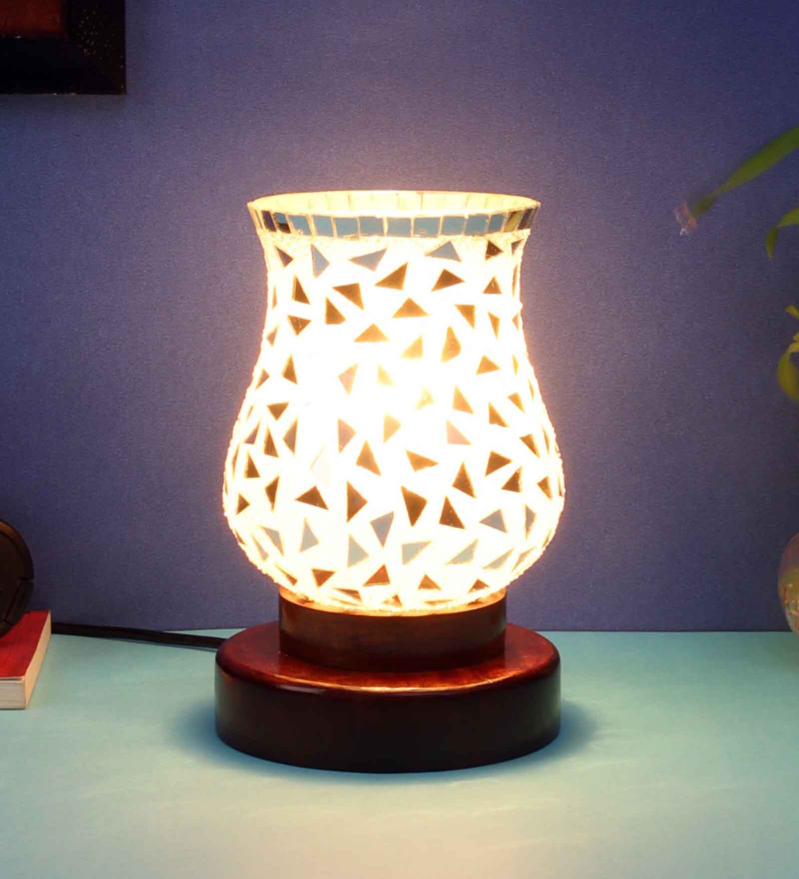 Multicolor Mosaic glass Table lamp with wood Base 