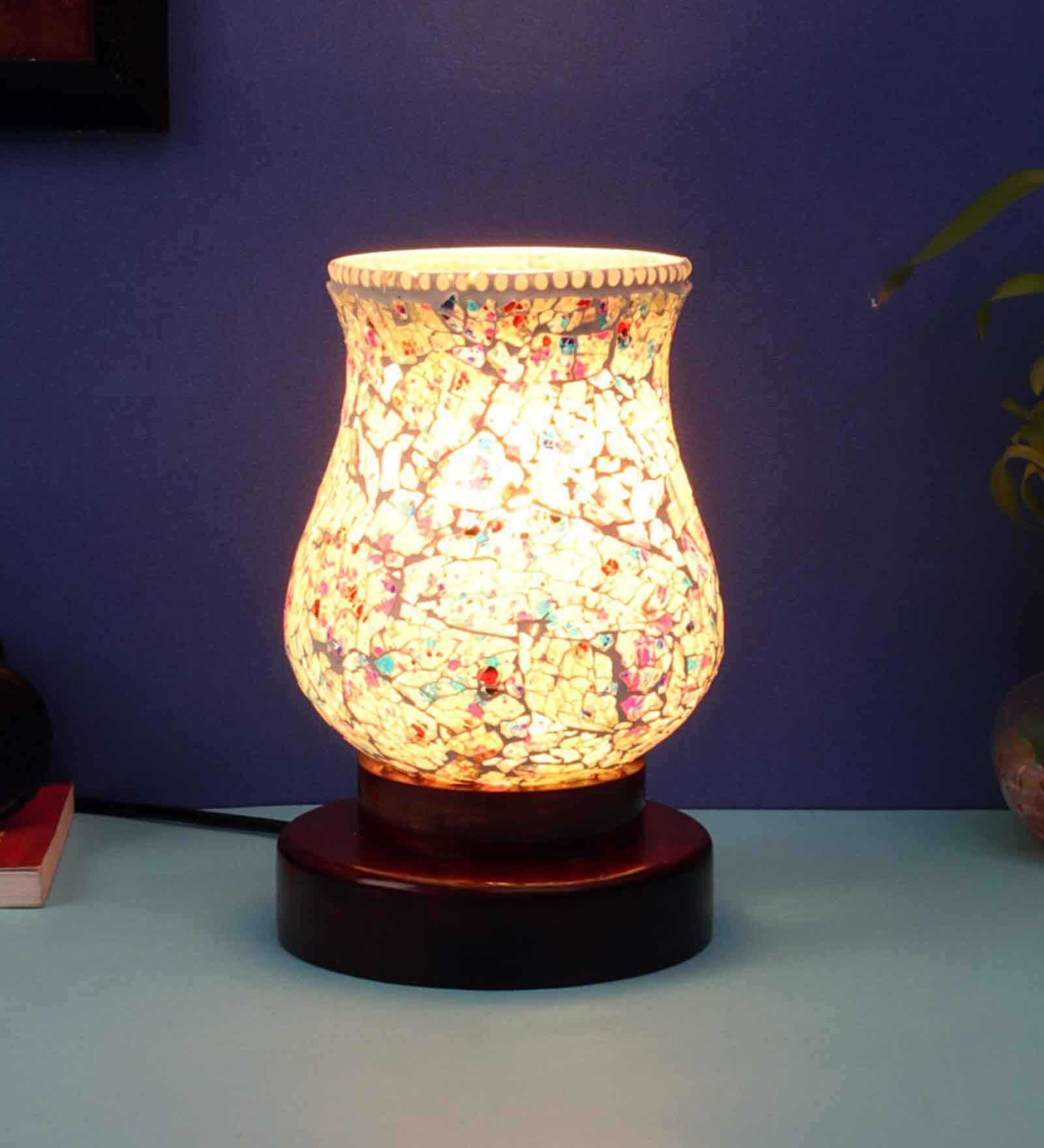 Multicolor Mosaic glass Table lamp with wood Base 
