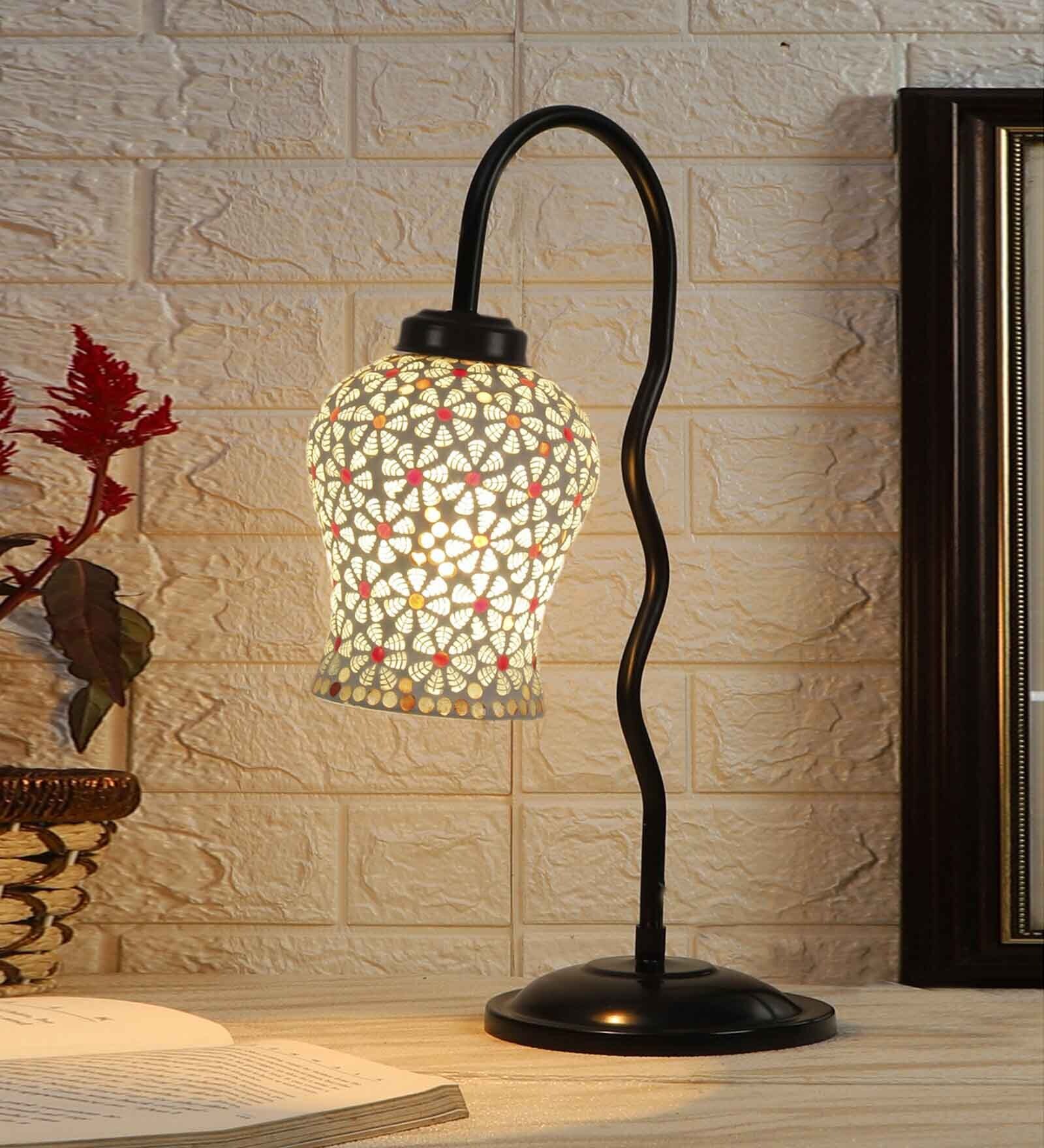 Multicolor Mosaic Glass Zig Zag Curvy Table lamp with Iron Base