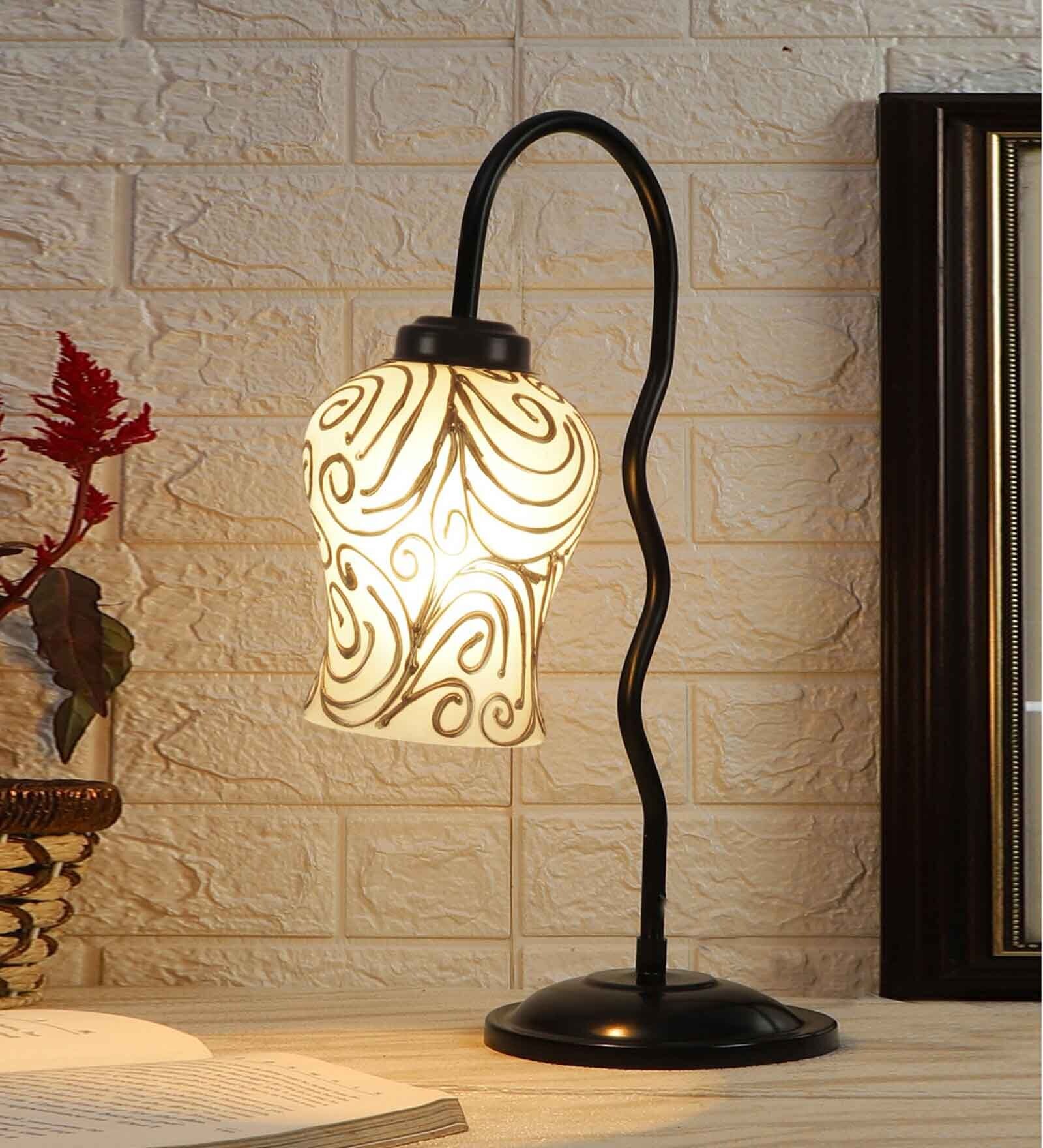 Multicolor Mosaic Glass Zig Zag Curvy Table Lamp with Iron Base