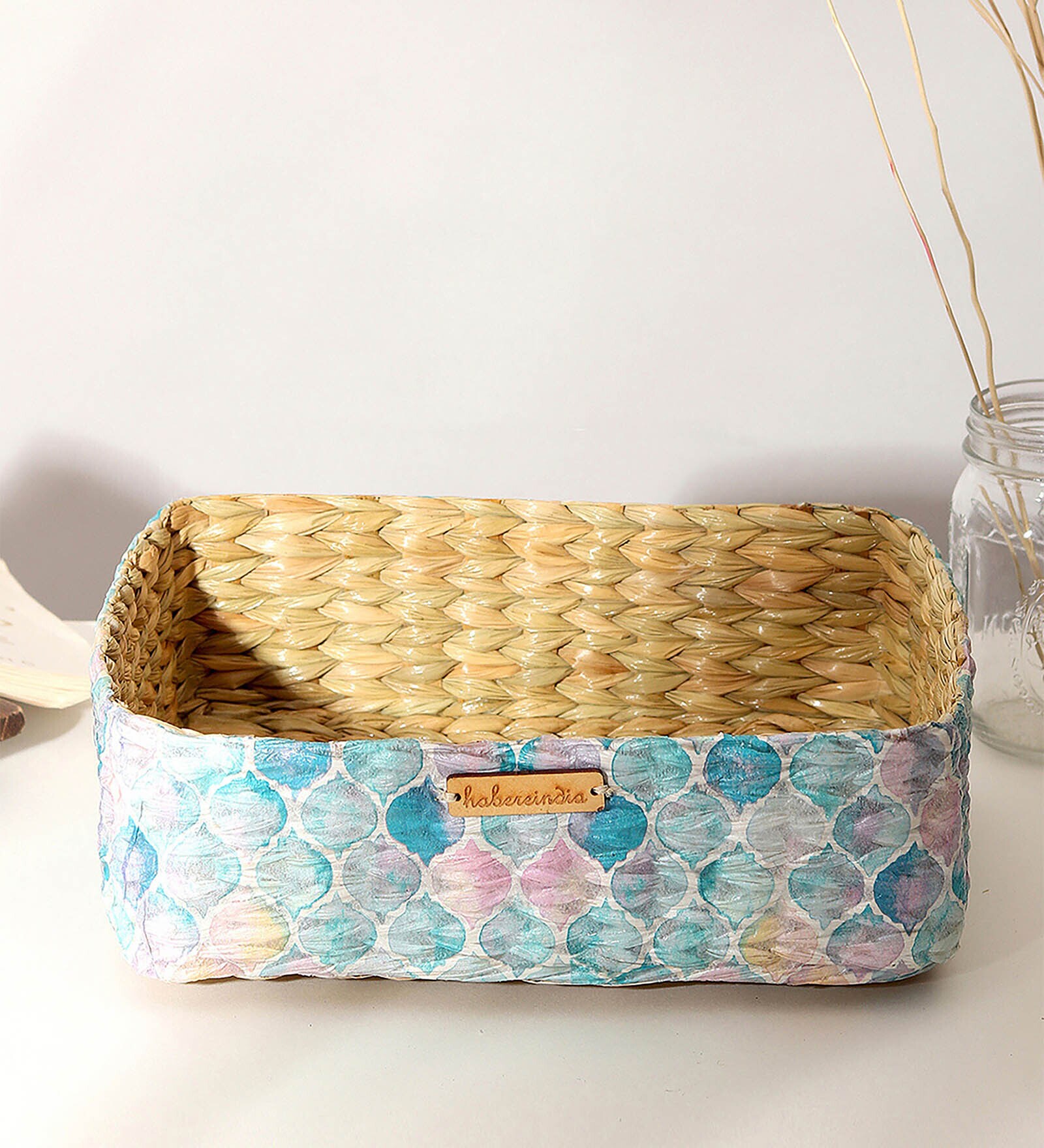 Multicolor Natural Fibre Large Storage Basket