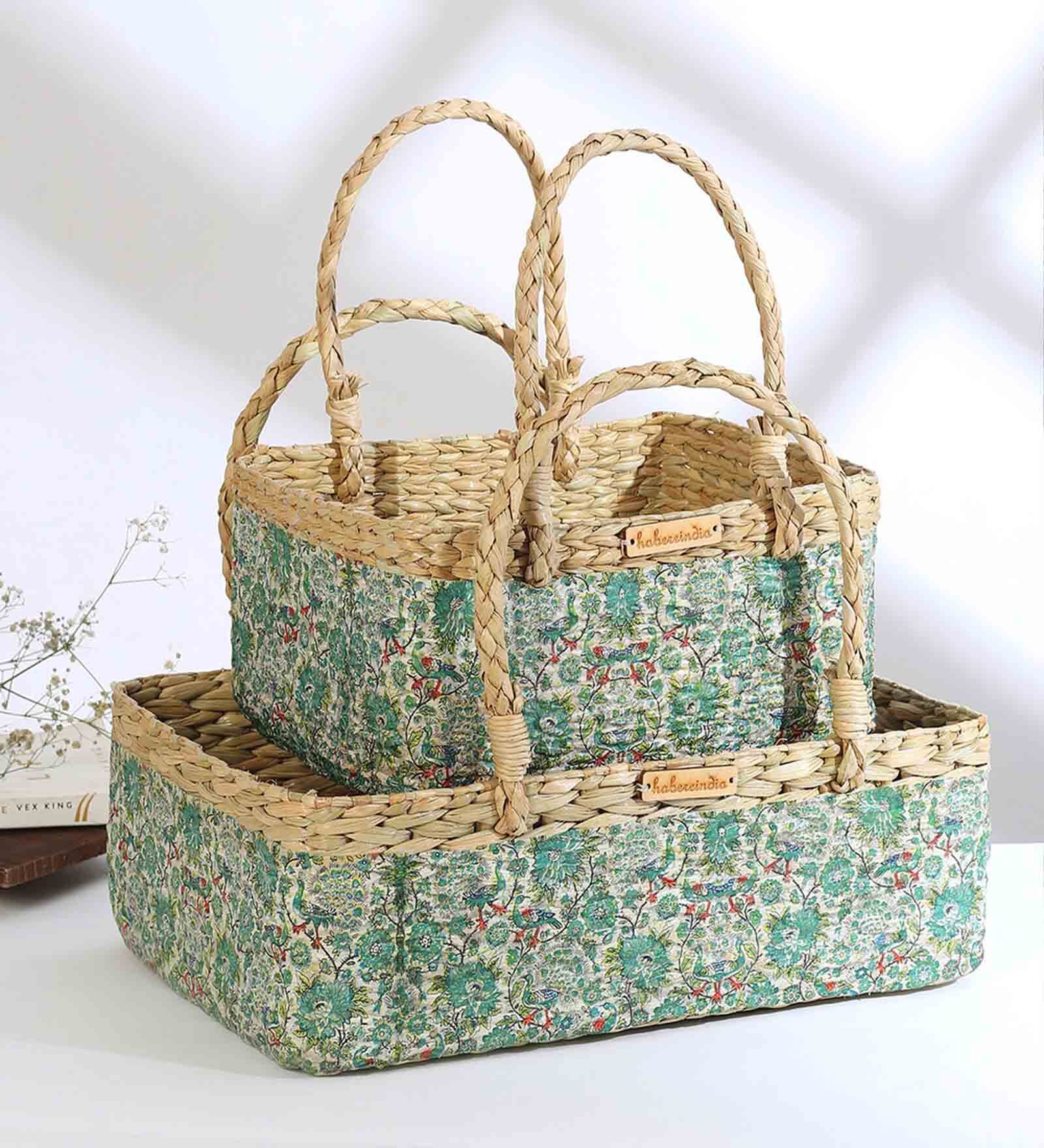 Multicolor Natural Fibre Set of 3 Baskets