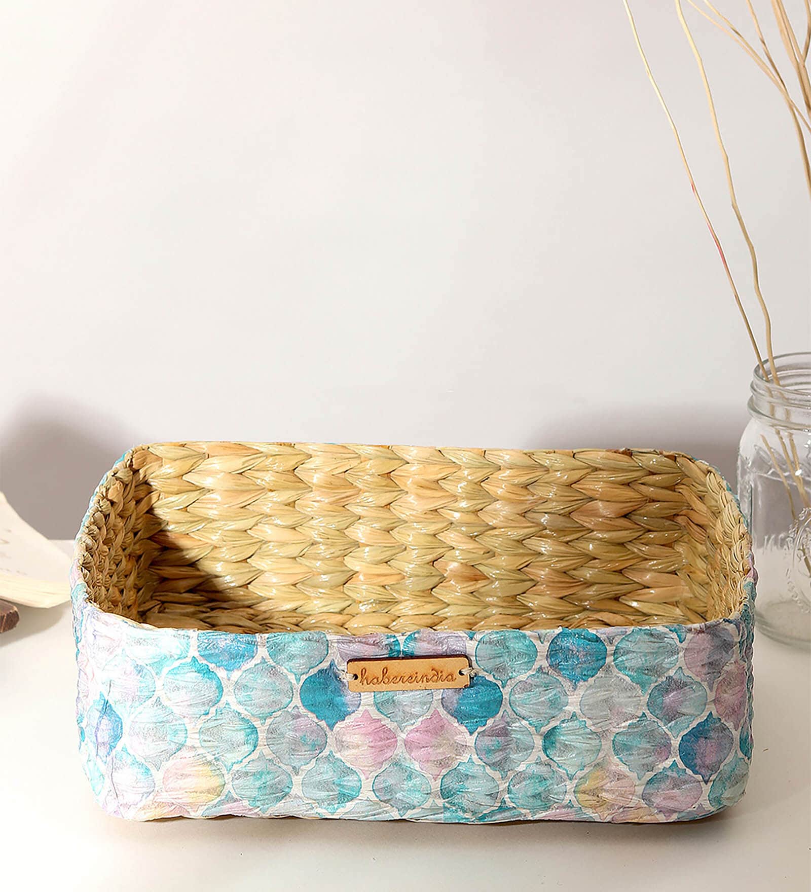 Multicolor Natural Fibre Small Tray Storage Basket