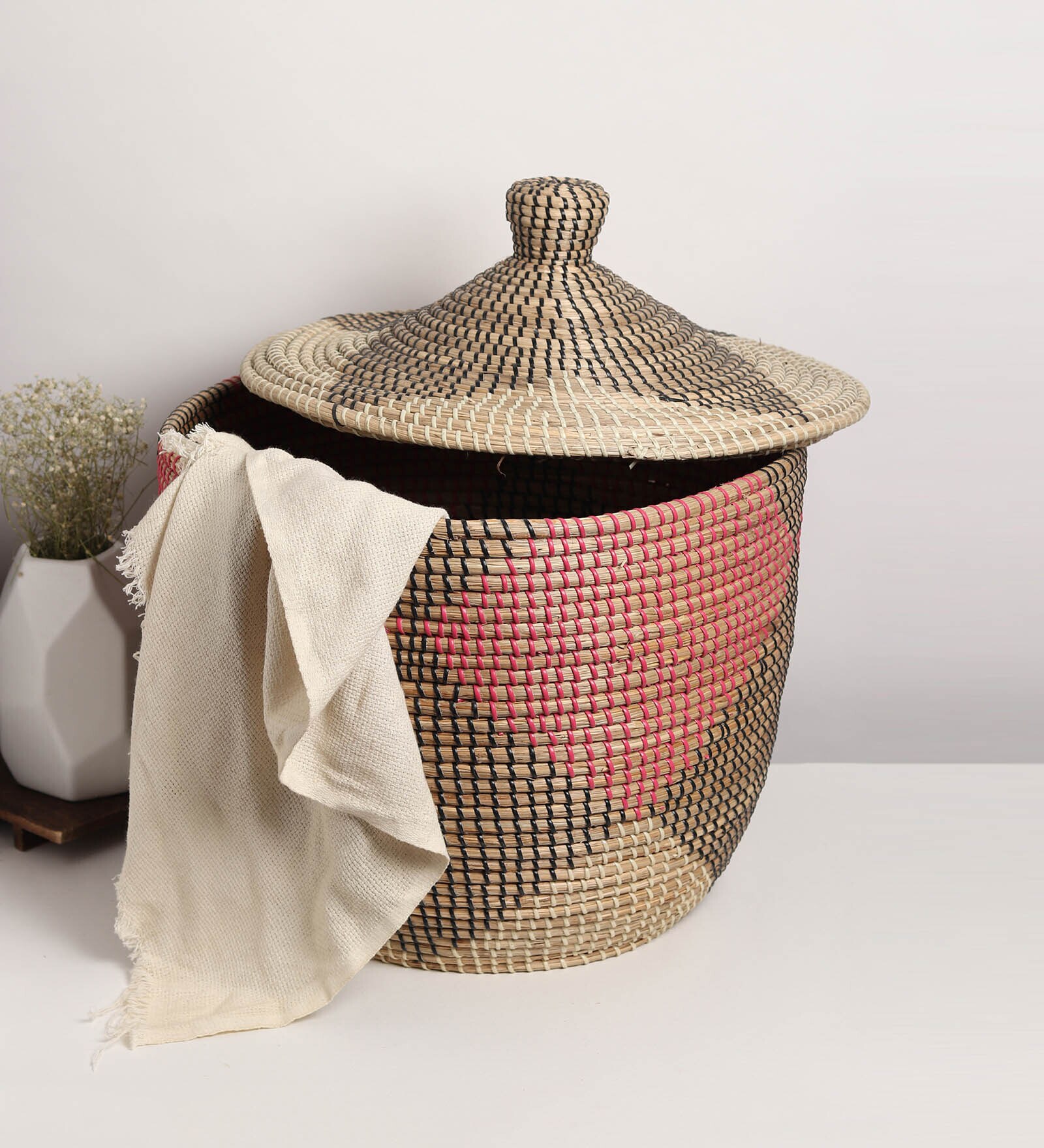 Jute Laundry Basket,Cotton Laundry Storage Basket,Jute & Rope Basket