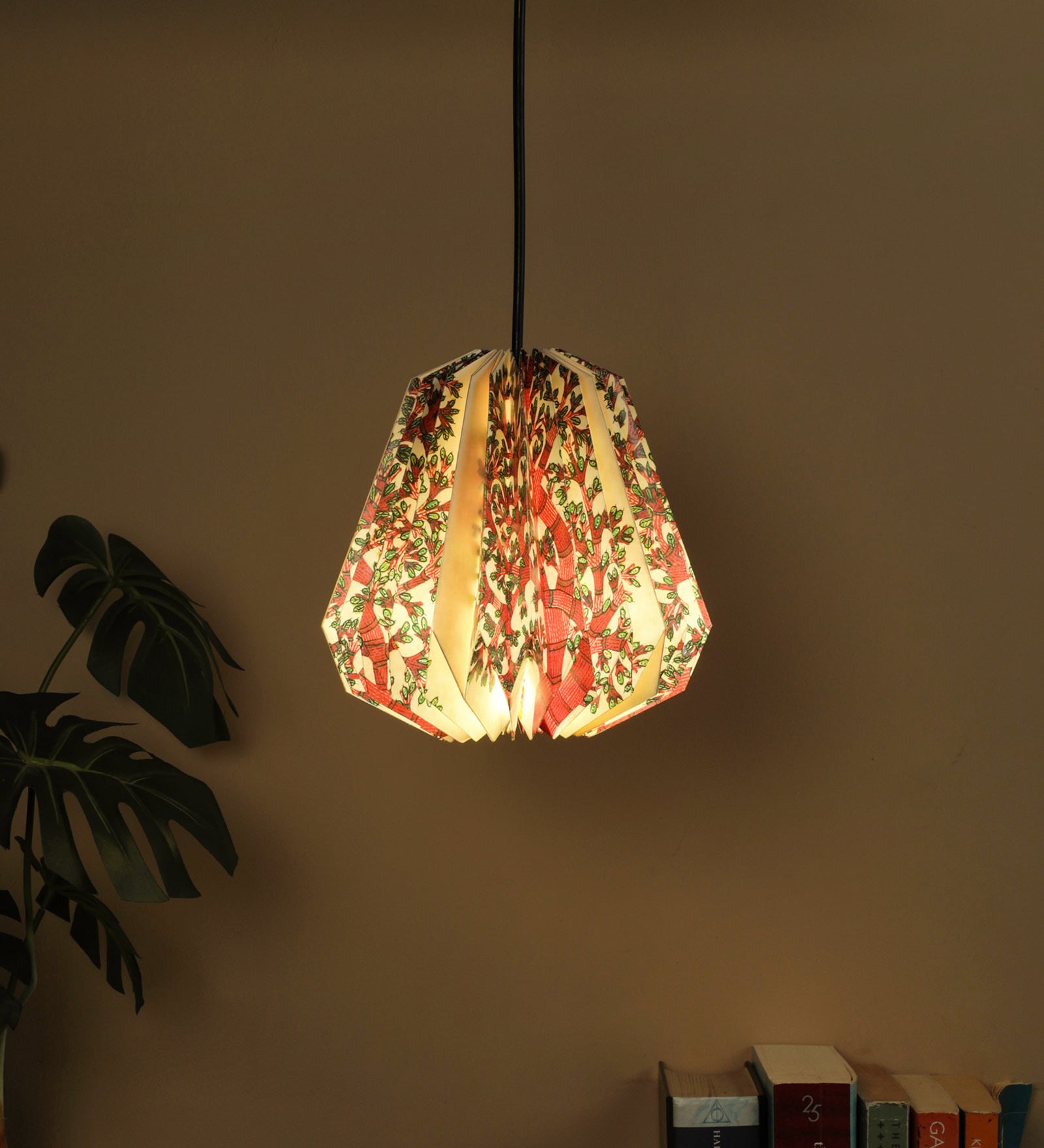 Multicolour Bamboo Paper Tree Of Life Gond Art Origami Hanging Light