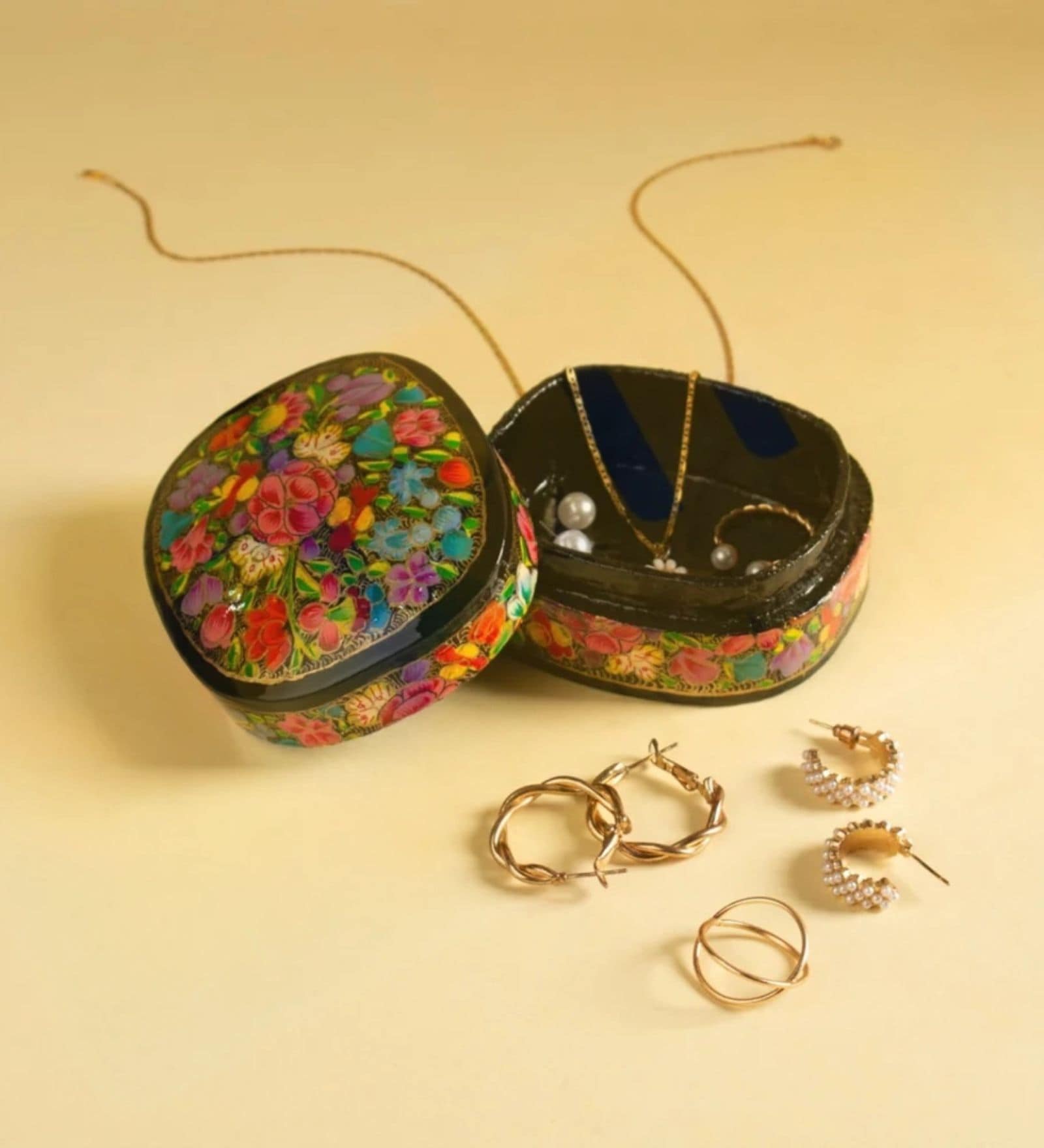 Multicolor Paper Mache  Floral Design Hand Painted  Box