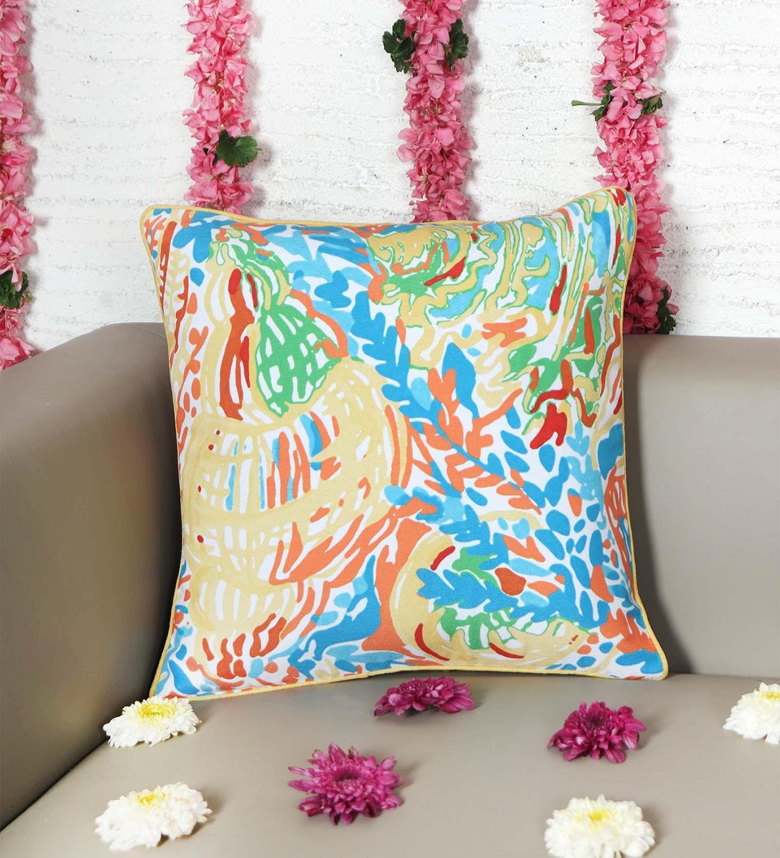 Multicolor Poly Cotton Abstract 16x16 inches Cushion Covers (1pc)