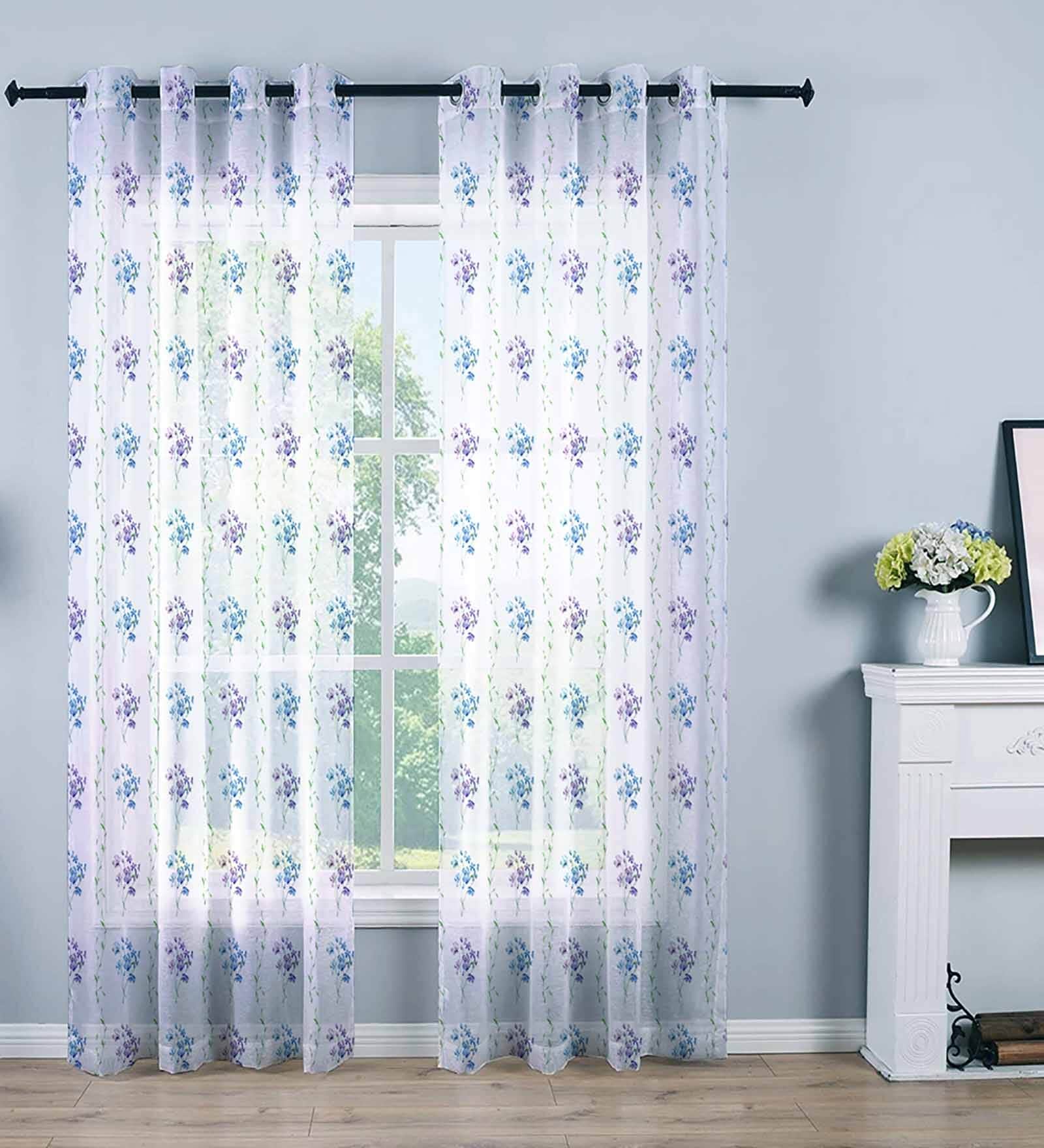 Multicolor Poly Sheer Floral 7.5ft Sheer Eyelet Door (Set of 2) Curtain