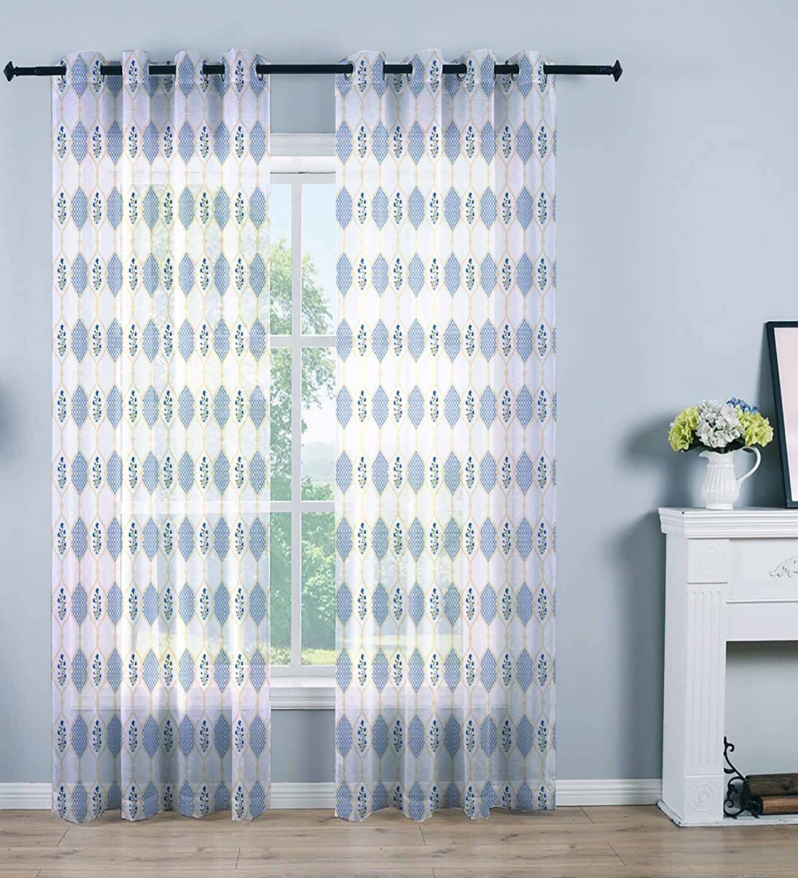 Multicolor Poly Sheer Floral 7.5ft Sheer Eyelet Door (Set of 2) Curtain