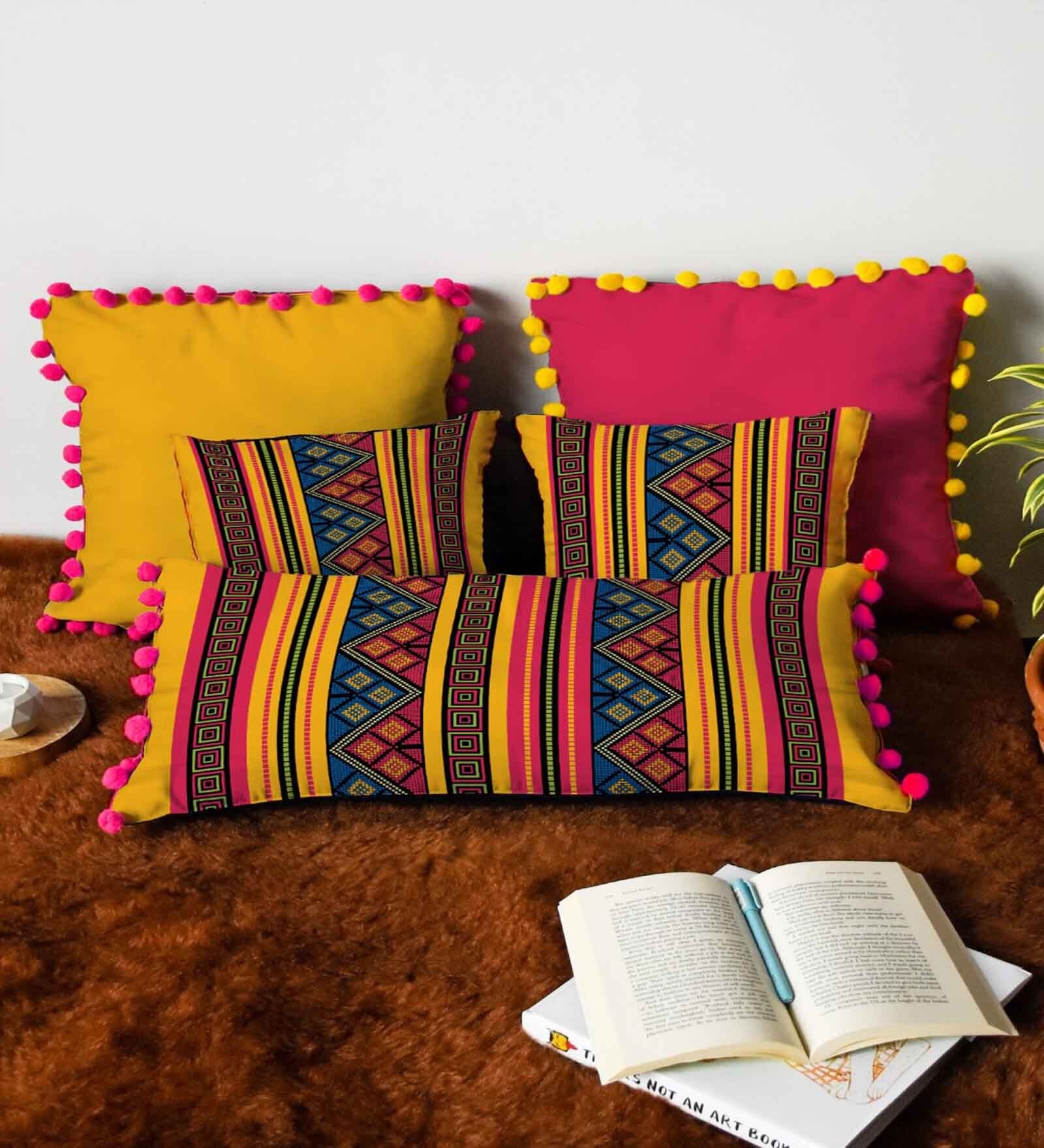 Multicolor Polycotton Cushion Covers with Fillers (5 Pcs) Multicolor Polycotton Cushion Covers with Fillers (5 Pcs)