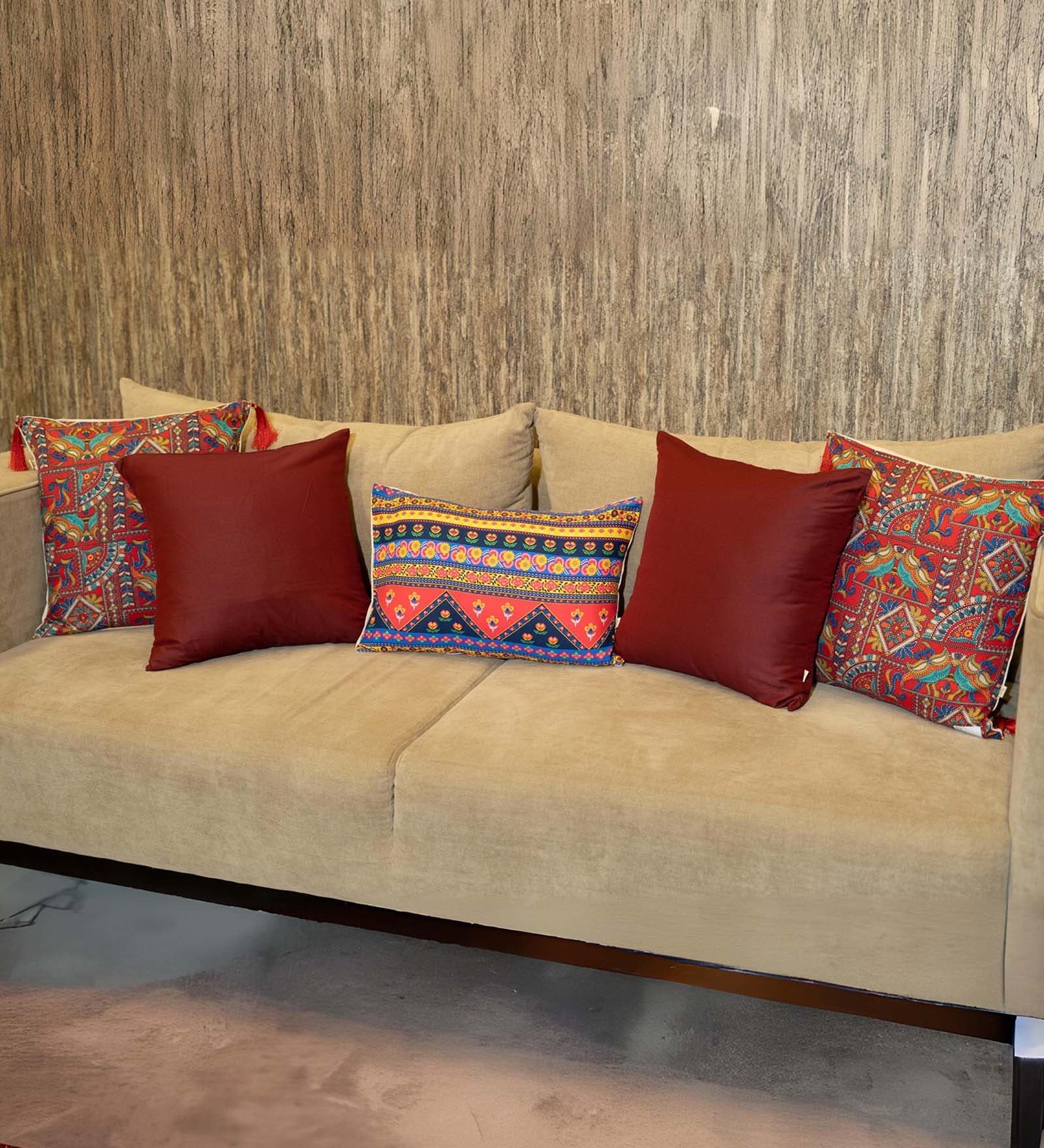 Multicolor Polyester Abstract 16x16 inches Cushion Covers (Pack of 5)