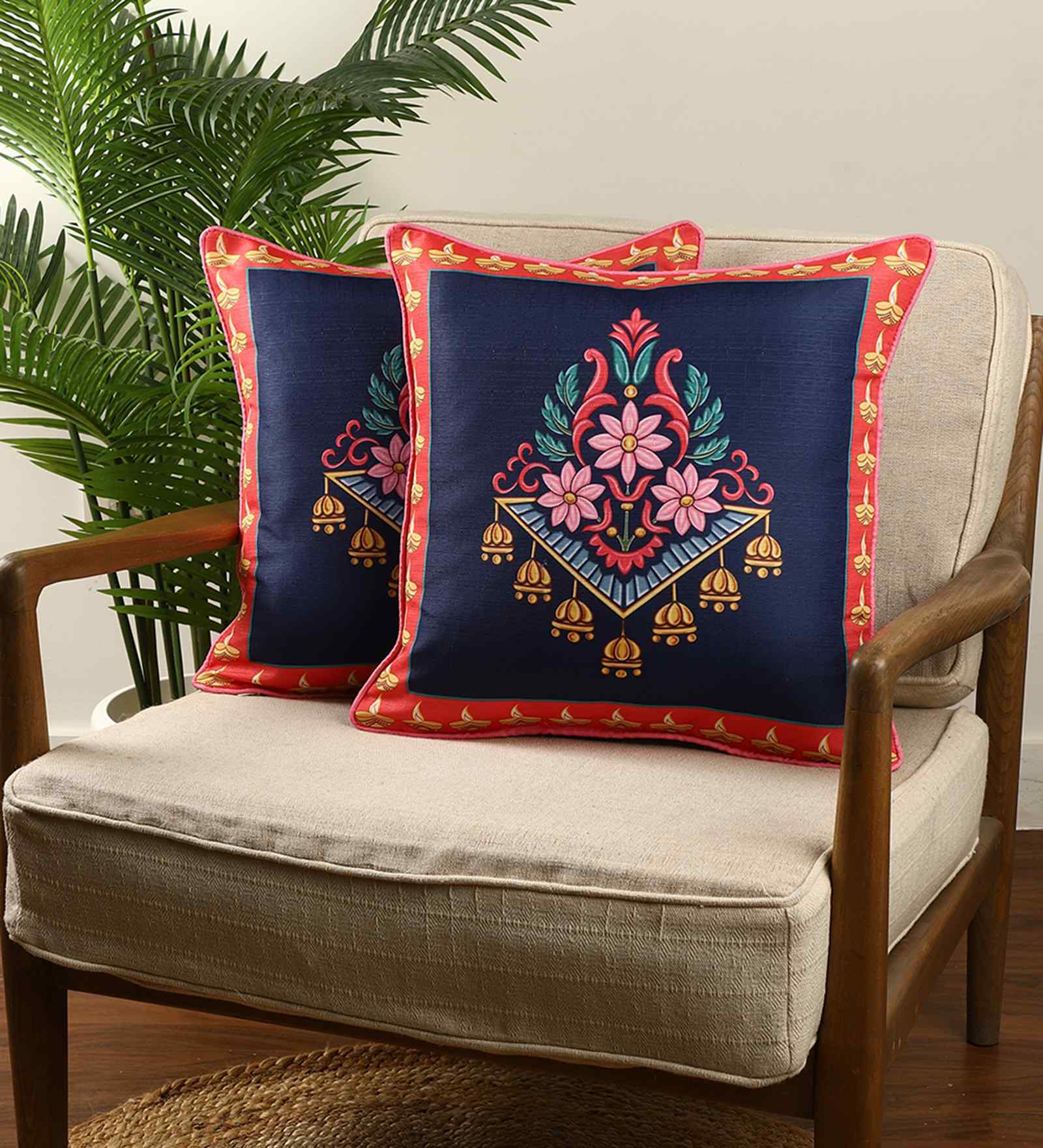 Multicolor Polyester  Printed 16x16 inches  Cushion Covers   Set of 2