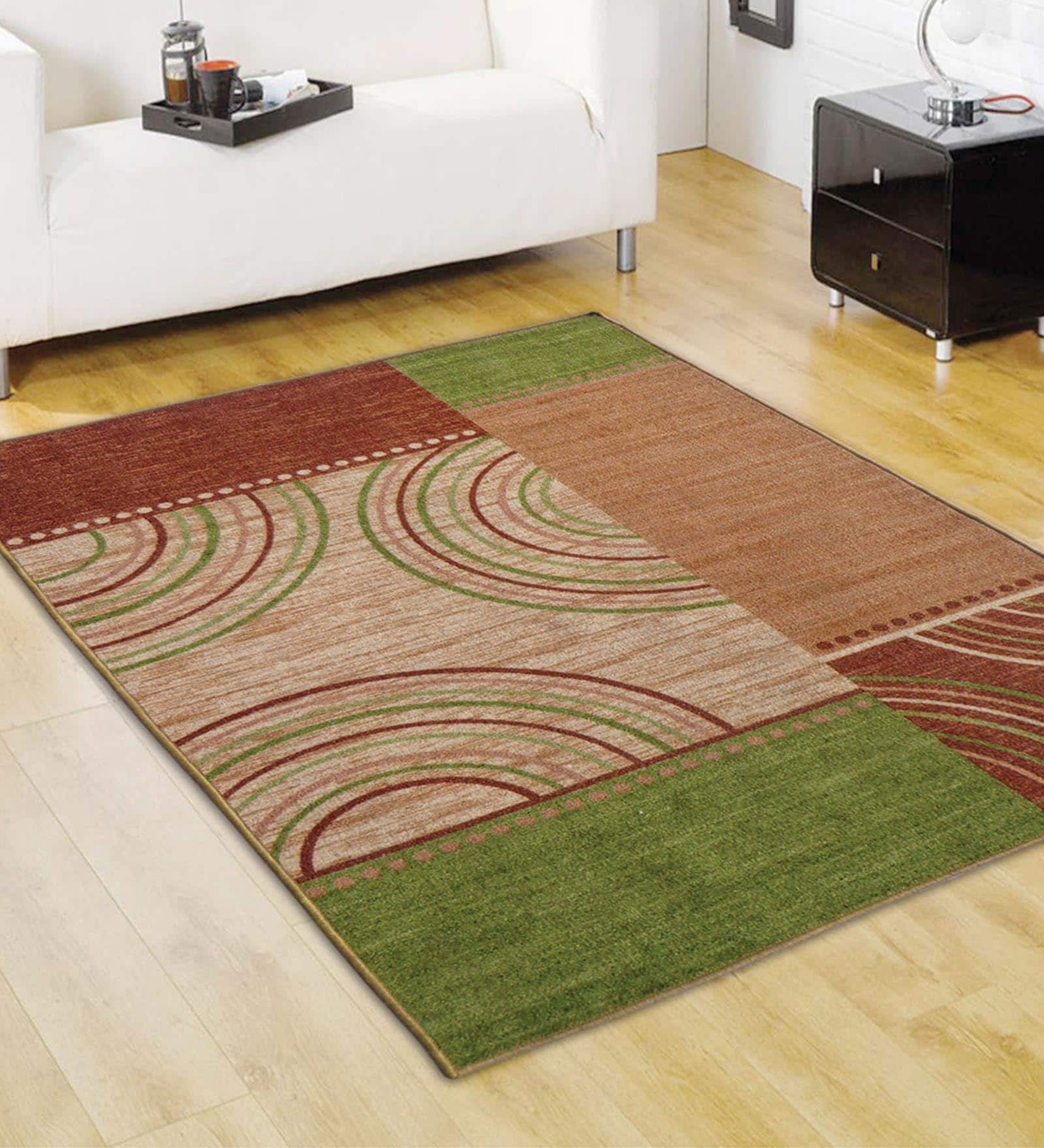 Multicolor Abstract Polyester 3 ft x 5 ft Machine Made Carpet