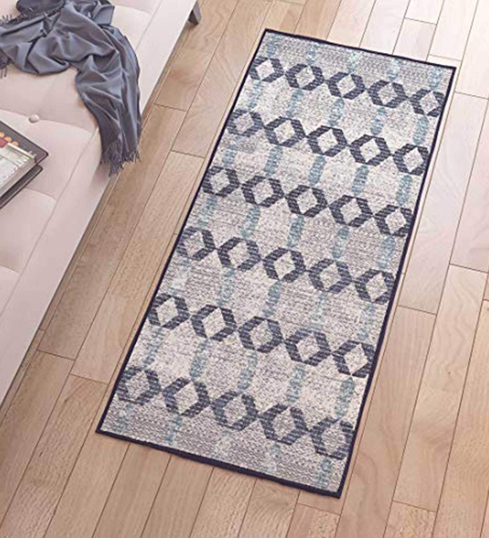 Grey Polyester Abstract 3 x 5 Feet Machine Made Carpet