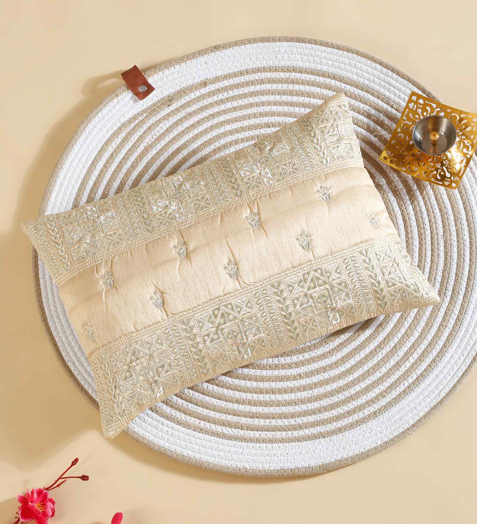Cream Polyester Abstract 12X18 Inches Cushion Cover
