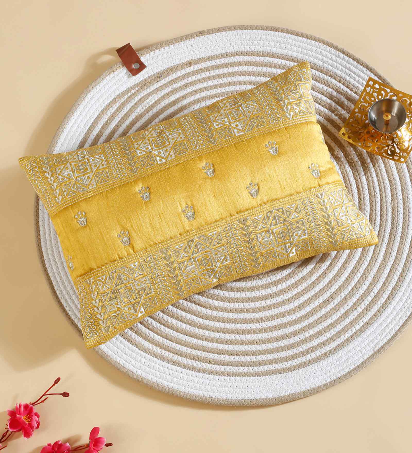 Mustard Polyester Abstract 12X18 Inches Cushion Cover