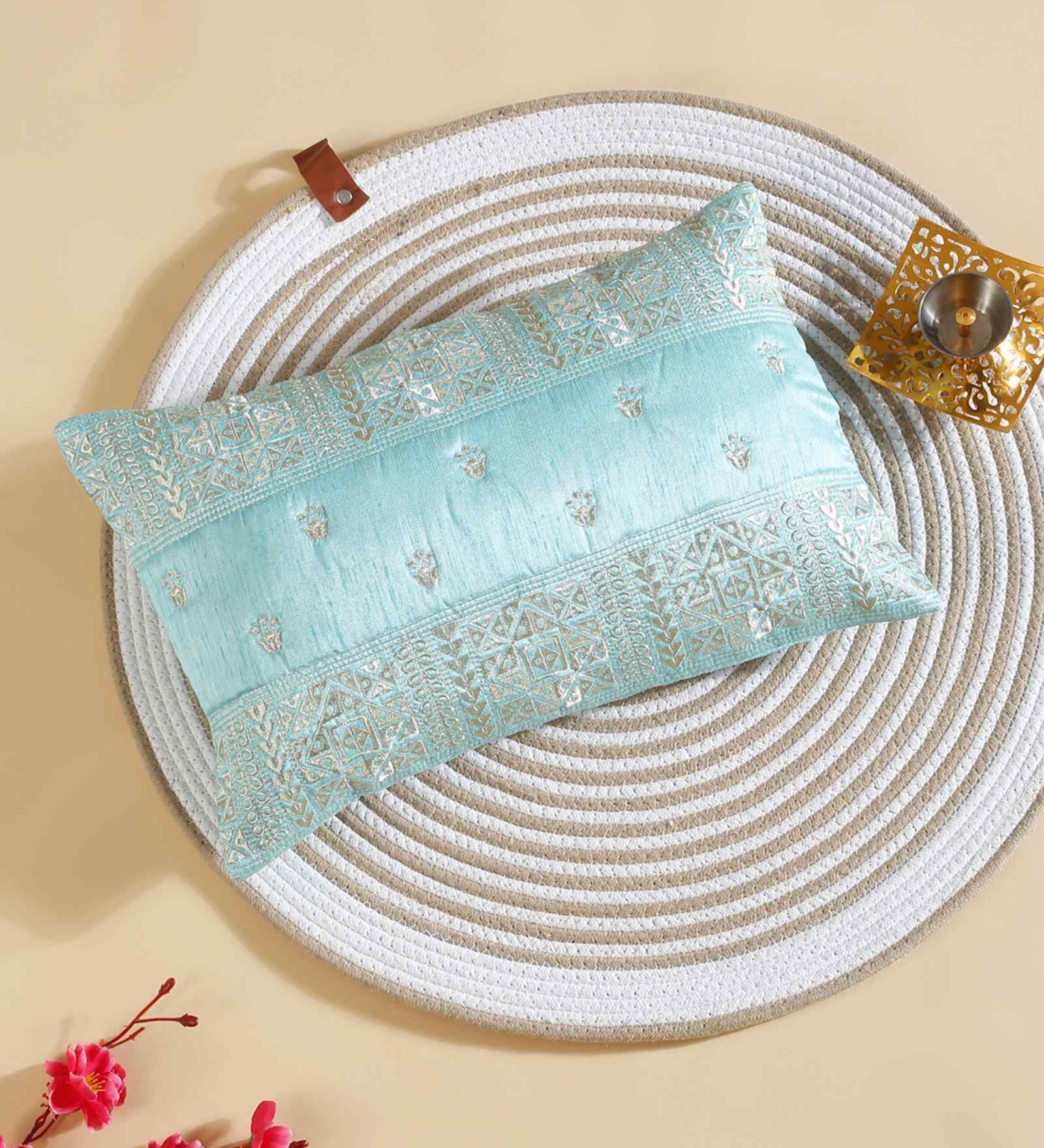 Blue Polyester Abstract 12X18 Inches Cushion Cover