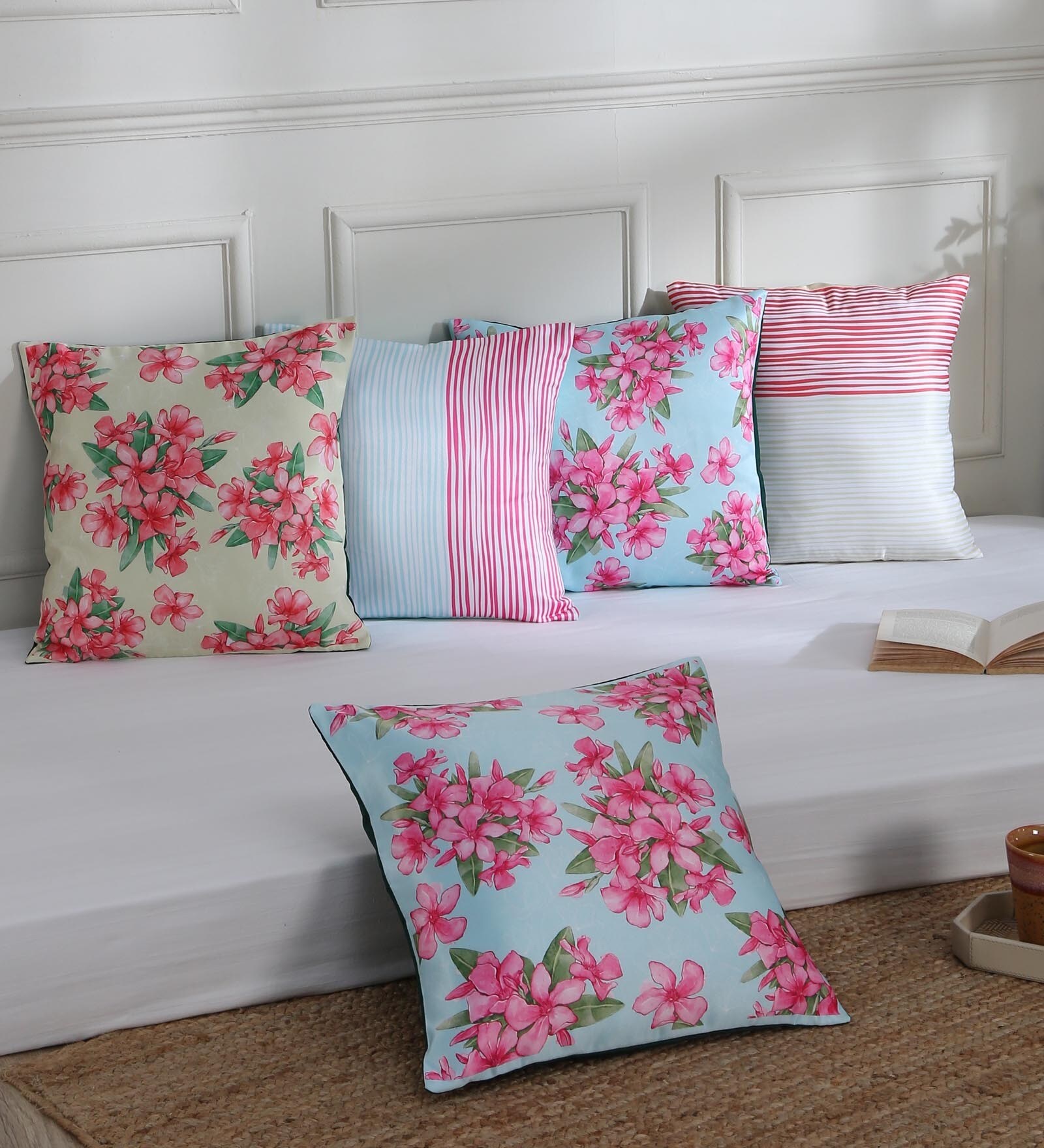 Multicolor Floral Blossoms Polyester 16 x 16 Inches Cushion Covers (Pack of 5)