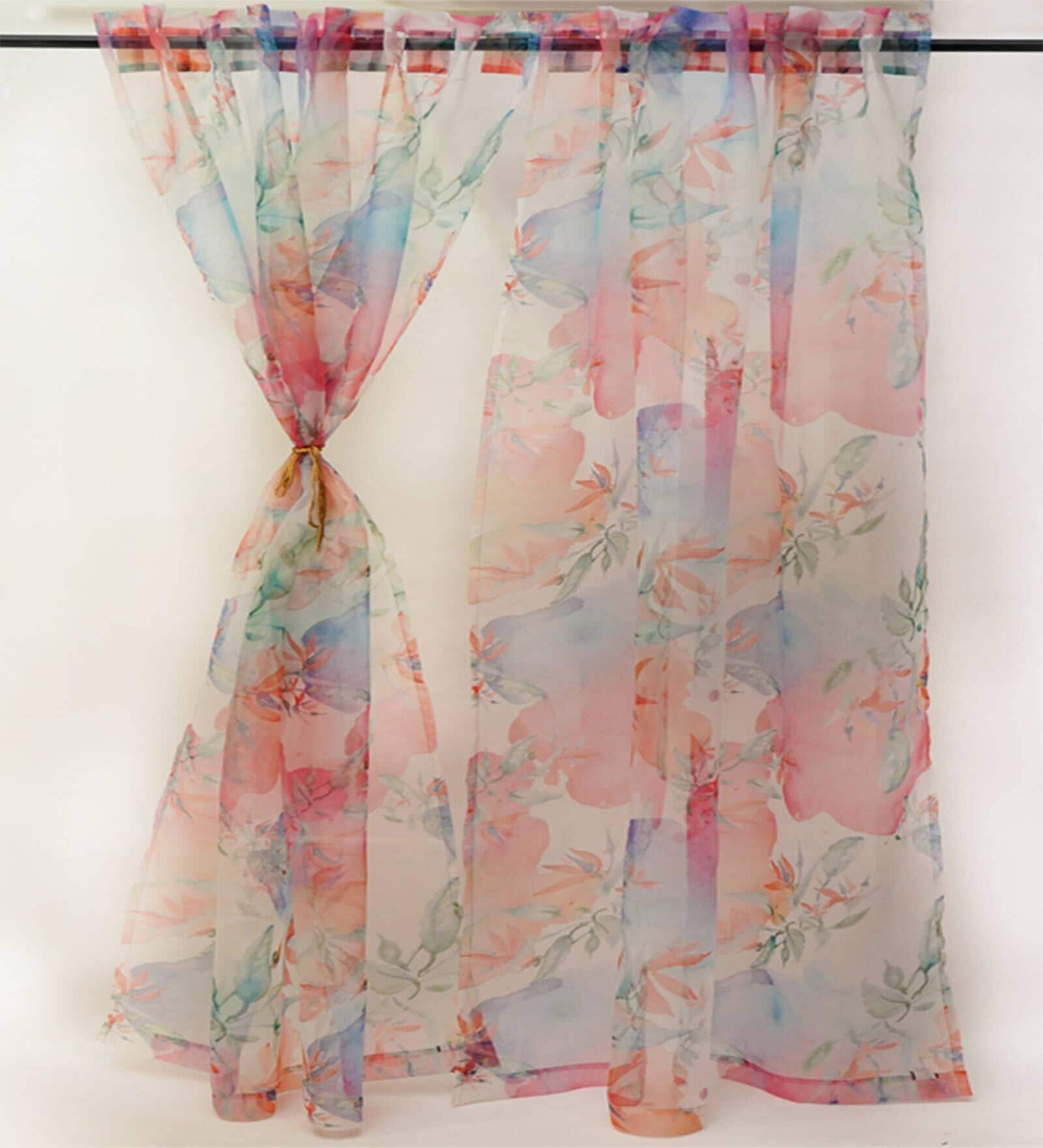 Multicolor Floral Polyester 8 Ft Sheer Rod Pocket Door Curtain