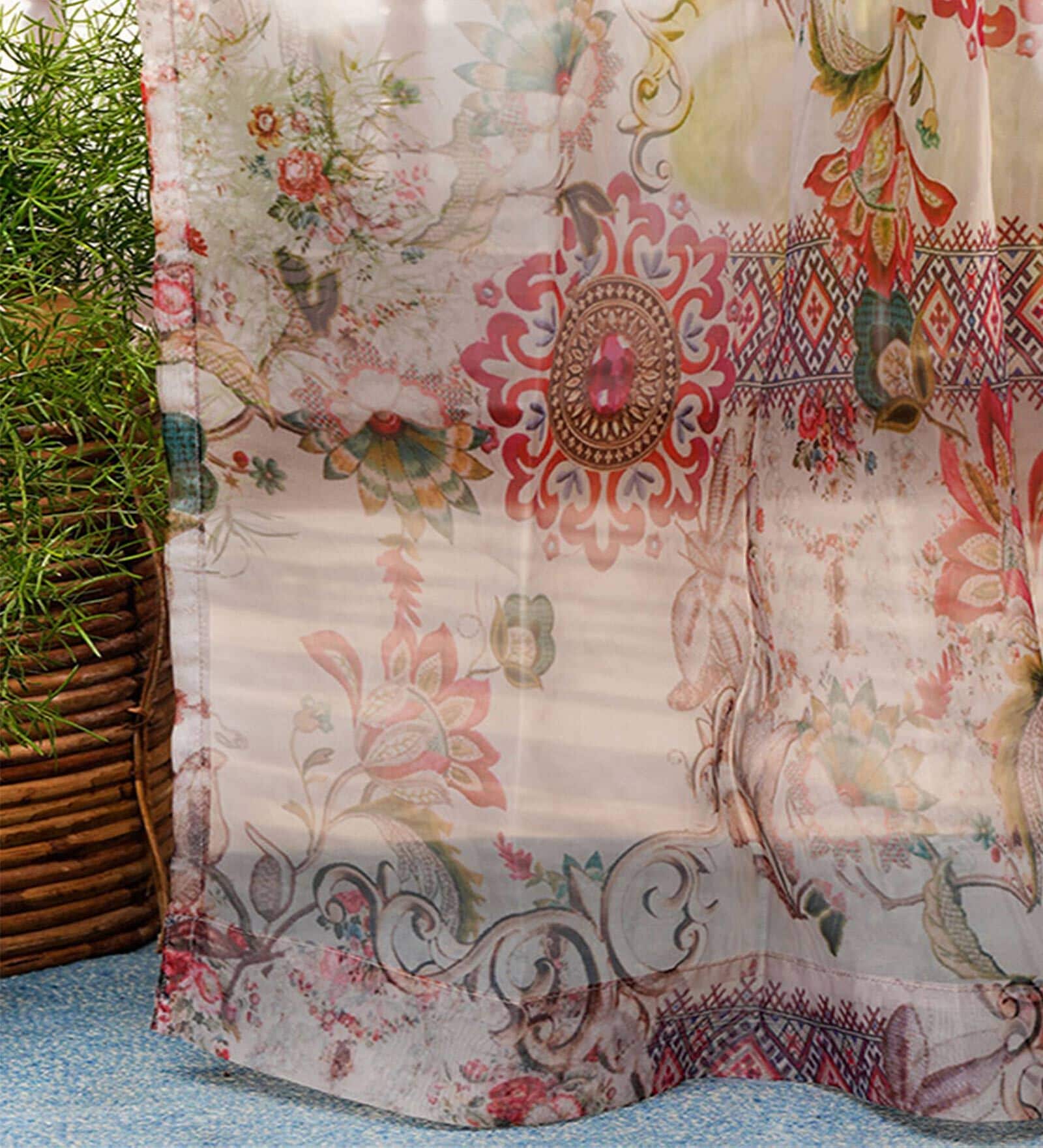 Multicolor Traditional Polyester 8 Ft Sheer Rod Pocket Door Curtain