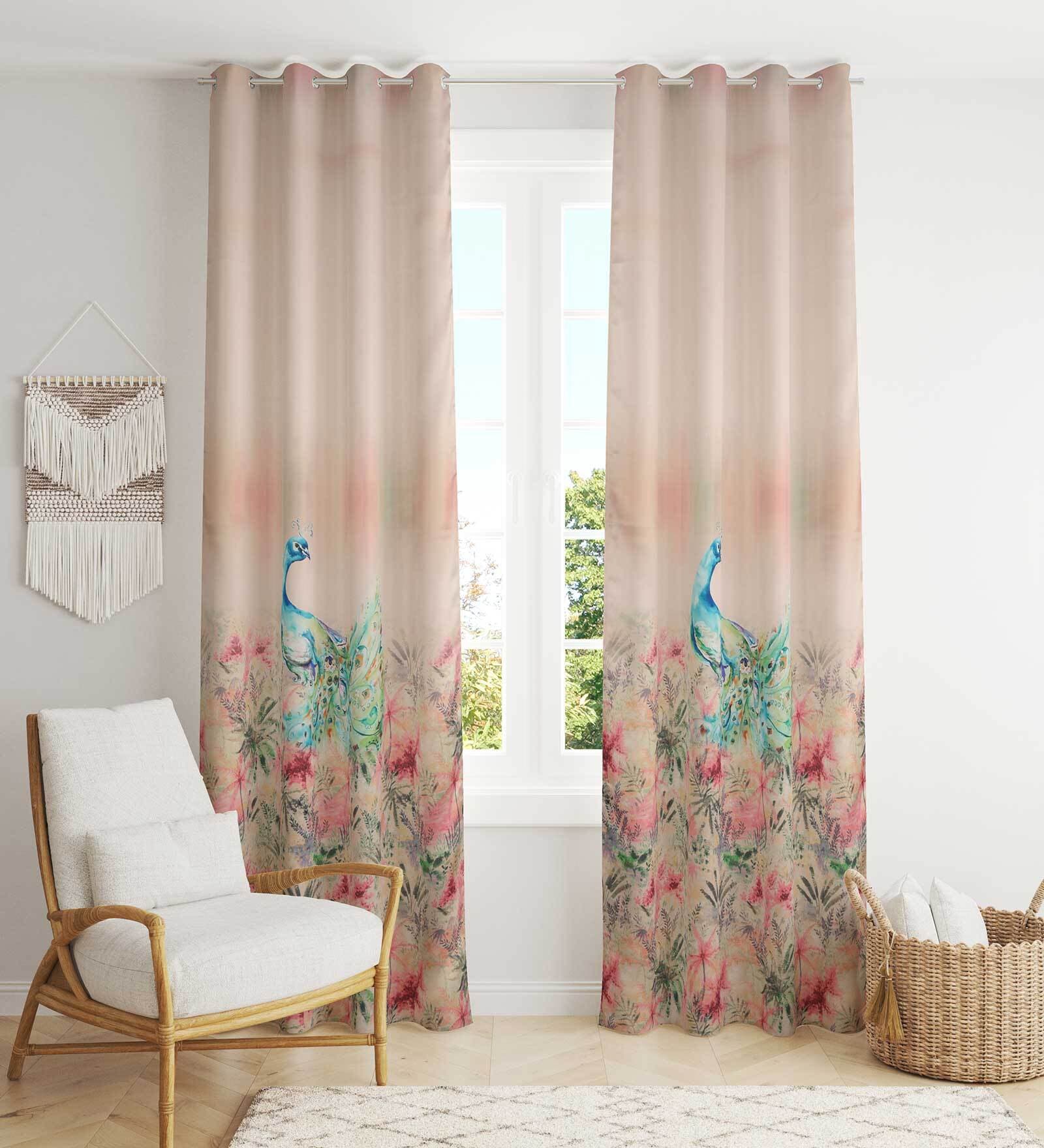 Multicolour Polyester Abstract 9 Ft Light Filtering Eyelet 1 Curtain
