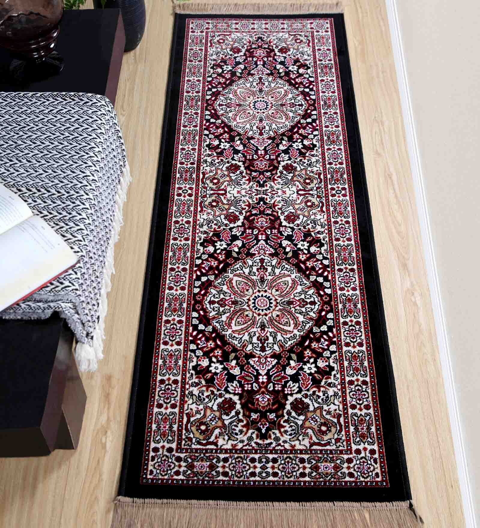 Black Polyester 72 x 24 Inches Machine Made Floor Runner