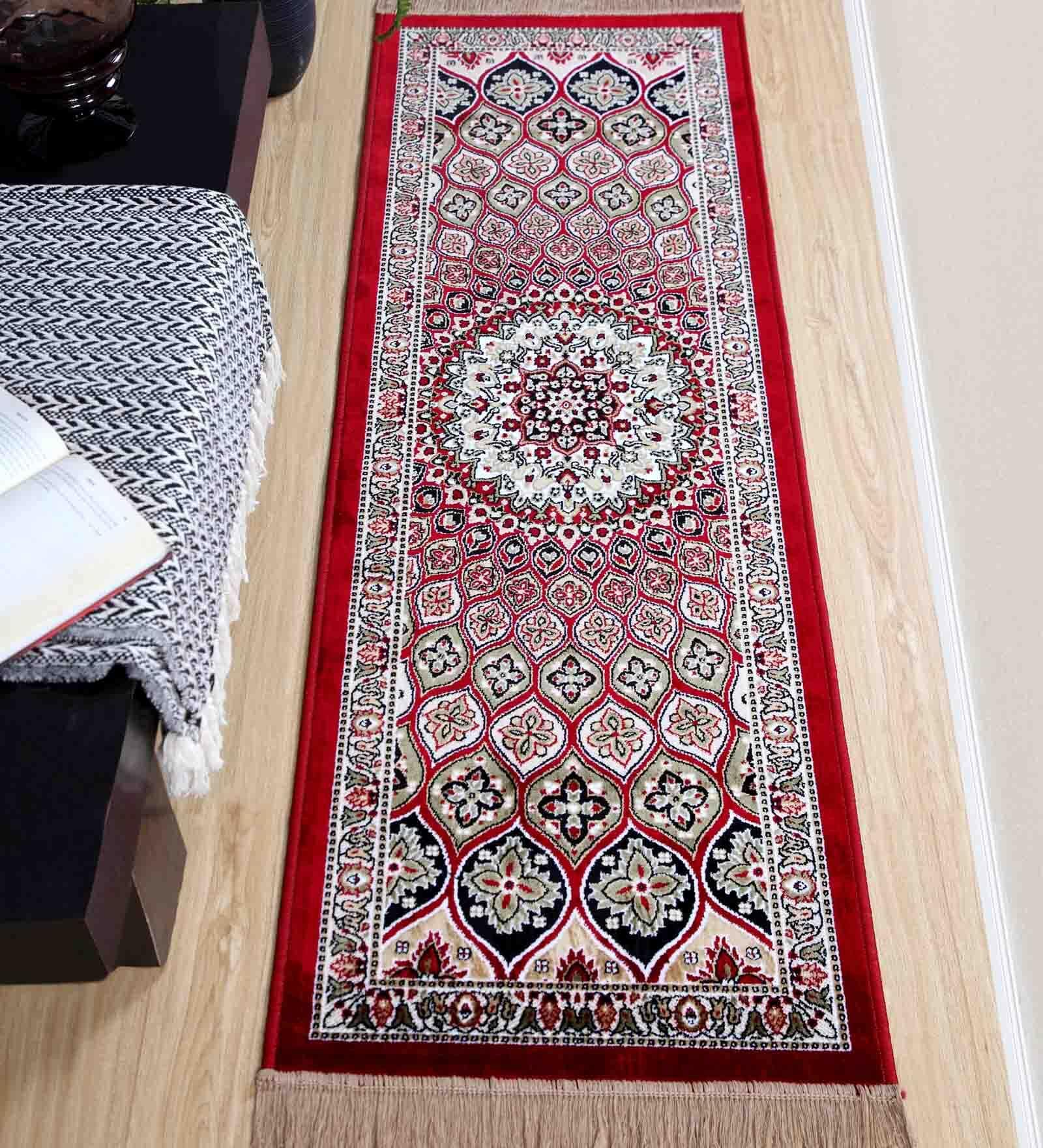 Red Polyester Vintage 2 x 6 Feet Machine Made Floor Runner