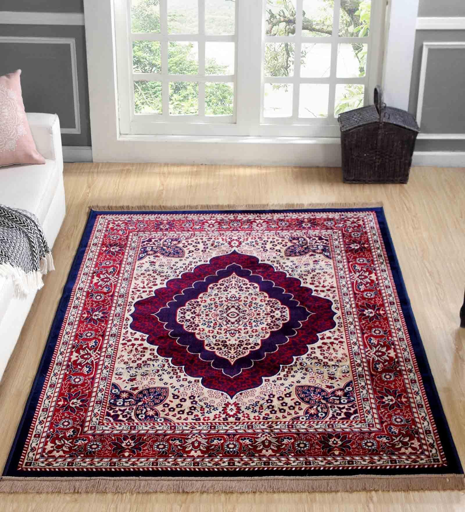 Red Polyester Vintage 4 X 6  Feet Machine Made Carpet