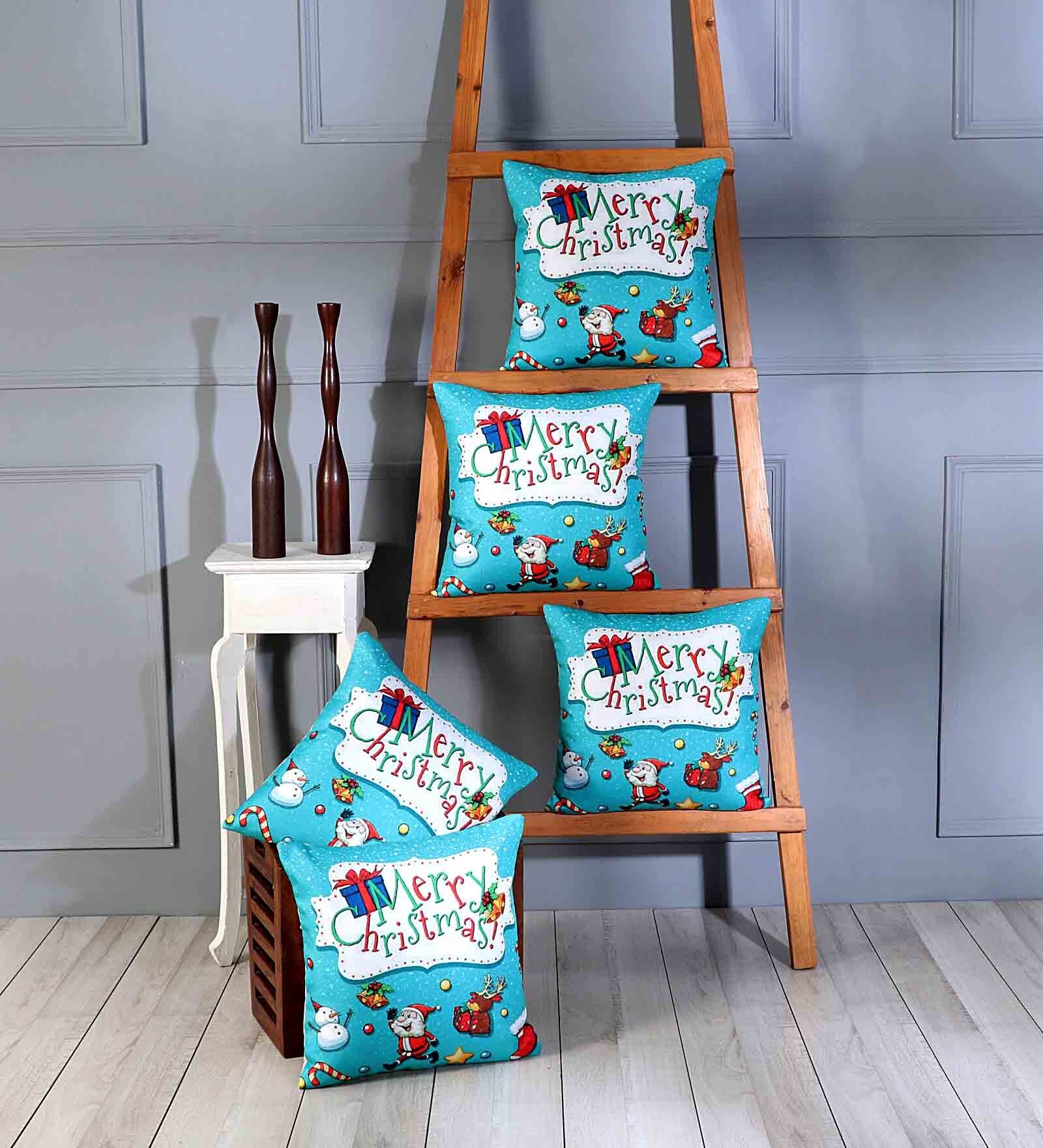 Multicolor Polyester Christmas Special 16x16 inches Cushion Covers (Pack of 5)