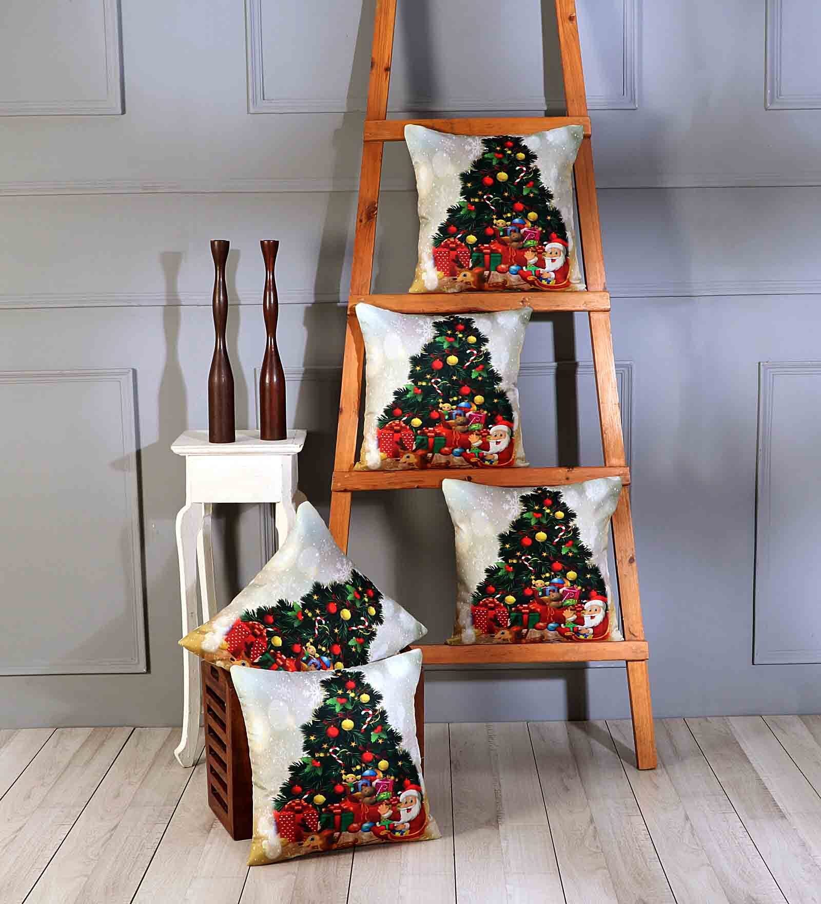 Multicolor Polyester Christmas Special 16x16 inches Cushion Covers (Pack of 5)
