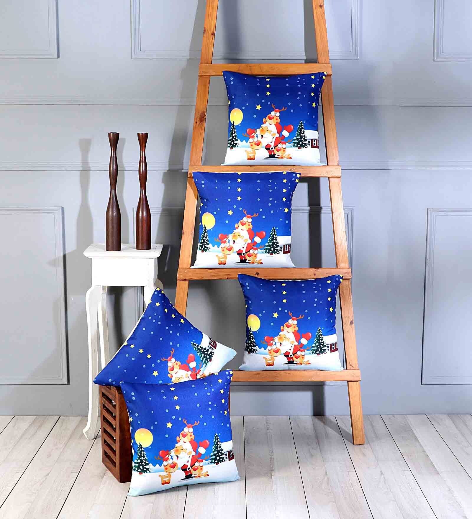 Multicolor Polyester Christmas Special 16x16 inches Cushion Covers (Pack of 5)