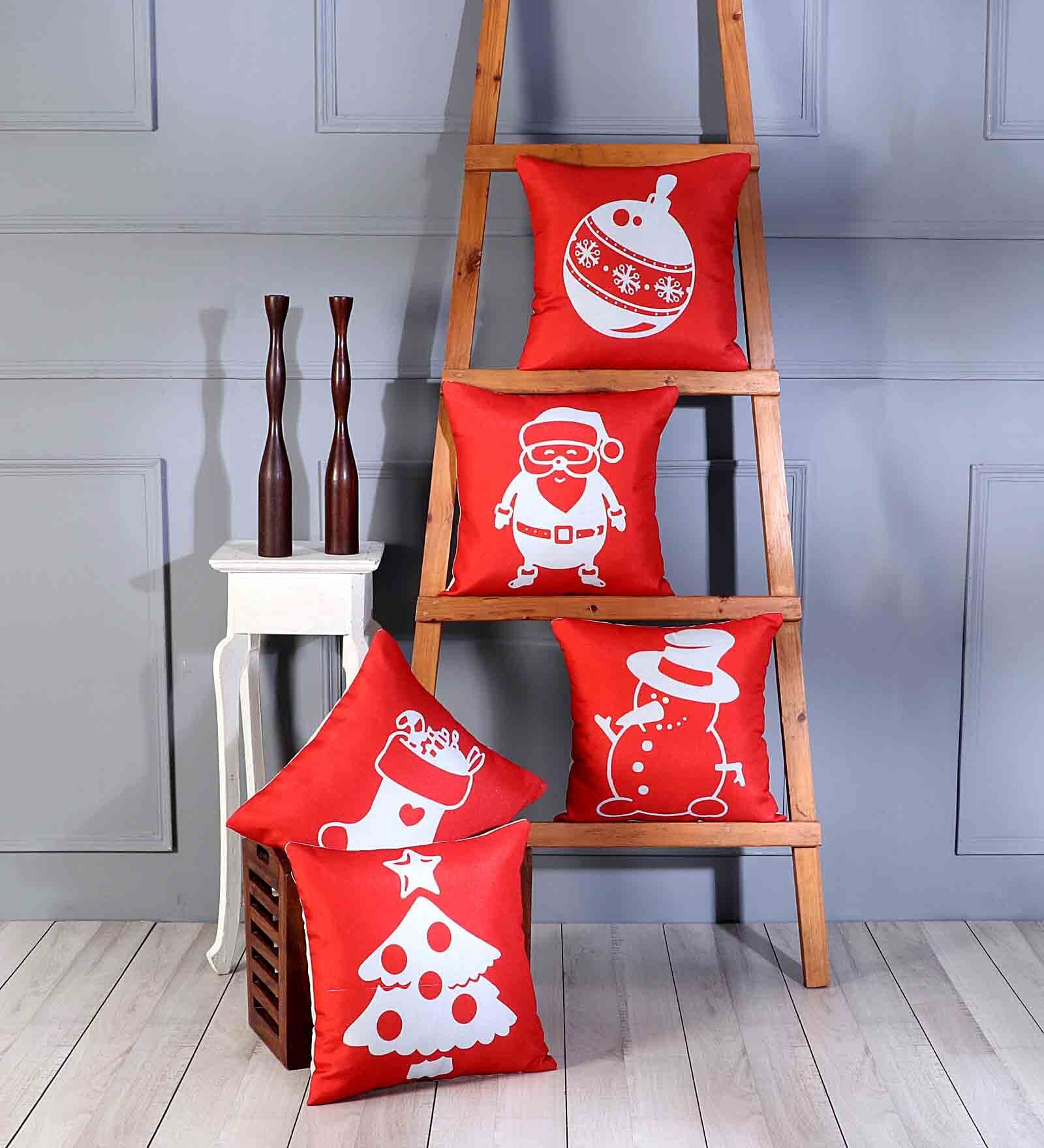 Multicolor Polyester Christmas Special 16x16 inches Cushion Covers (Pack of 5)